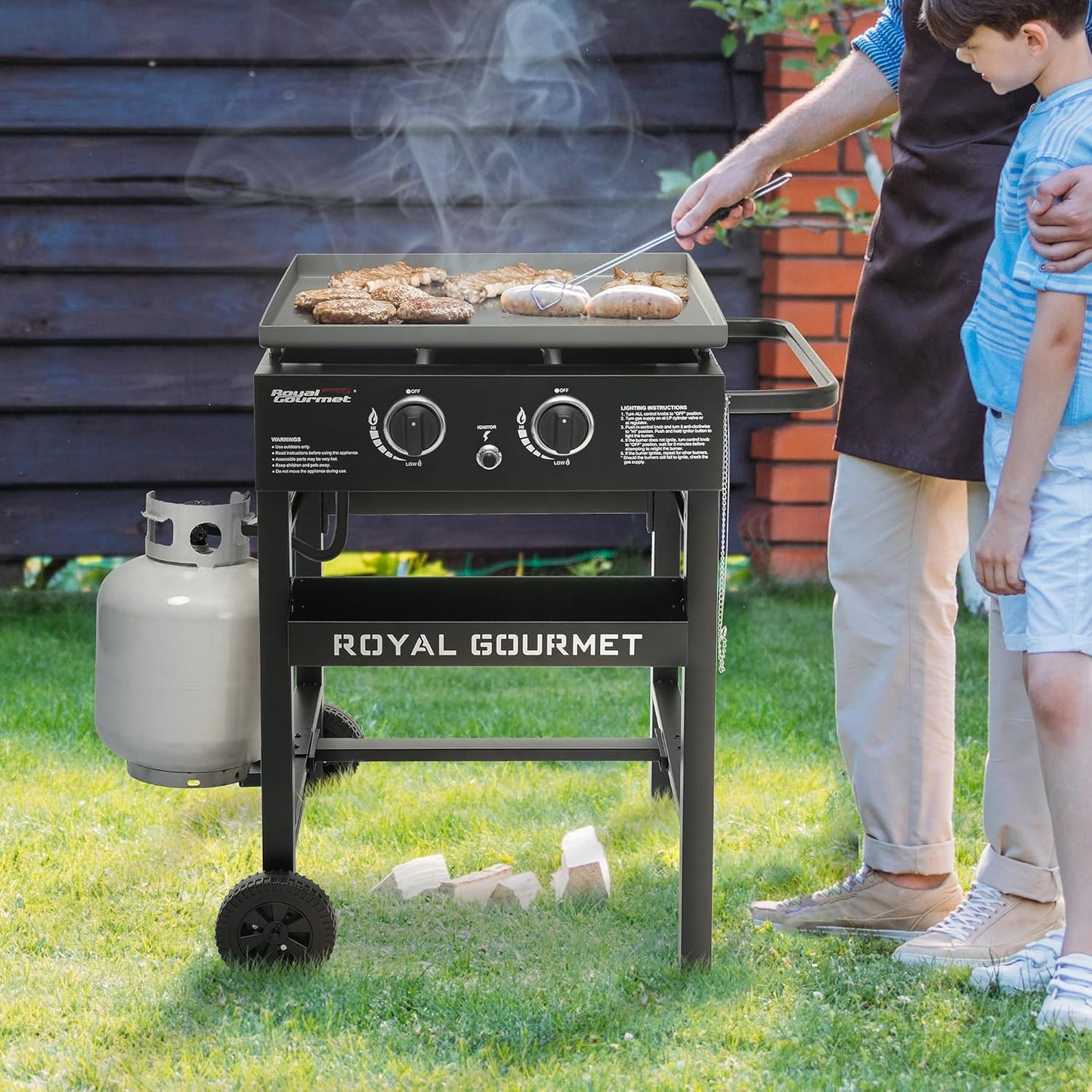 Royal Gourmet GB2000N 2 Burner Propane Gas Griddle, 23 Inch Flat Top Grill with 450 Sq. In. Cooking Area for Backyard and Tailgating, Black