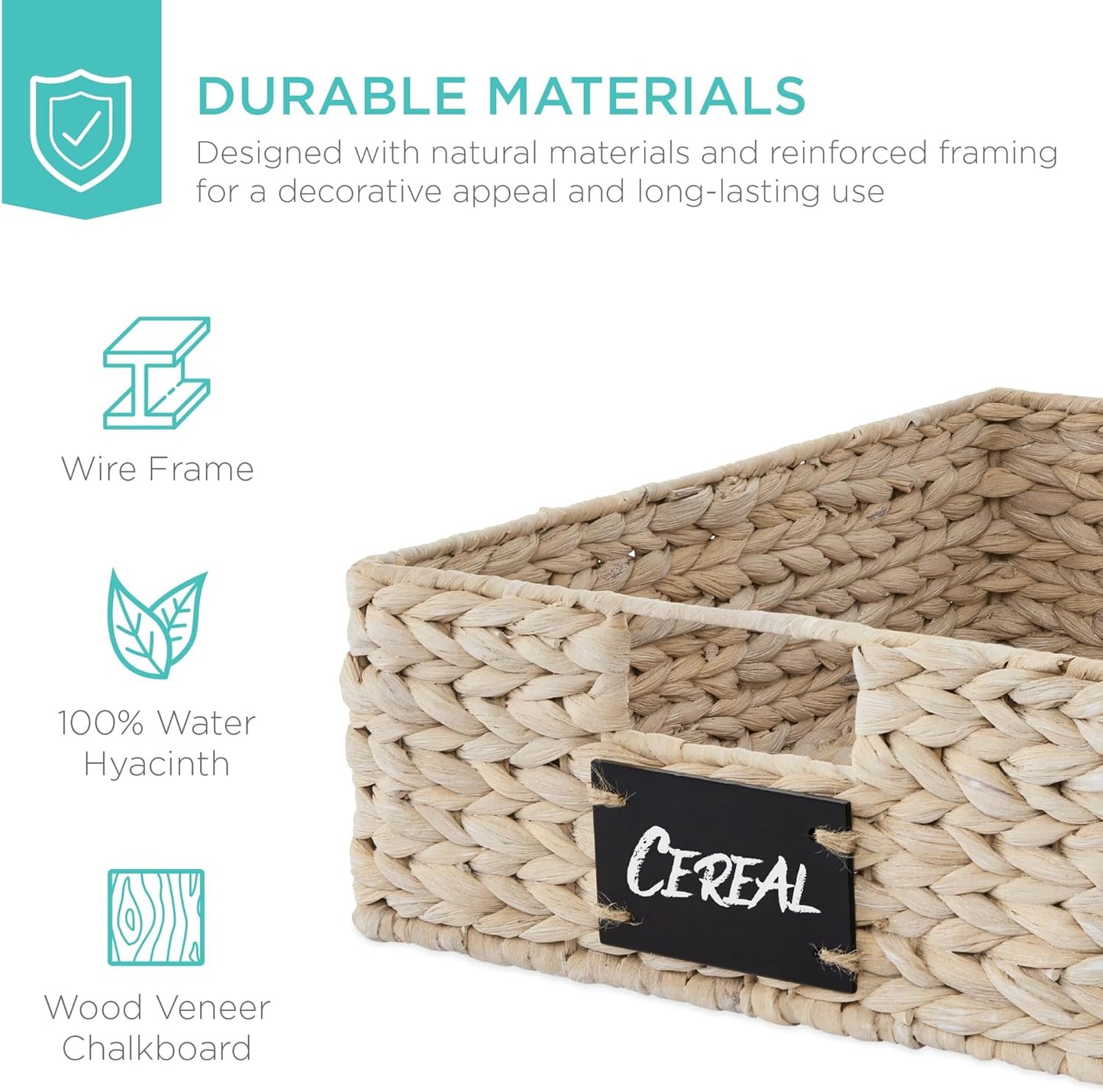 Best Choice Products Set of 4 16x12in Large Water Hyacinth Pantry Baskets, Woven Organizers w/Chalkboard Label, Chalk Marker - White