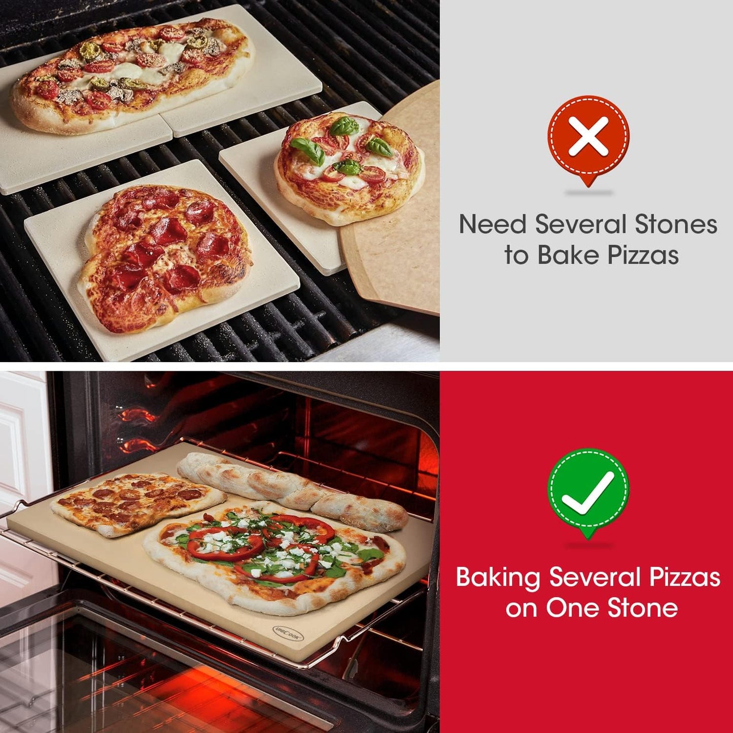 Unicook XX-Large Pizza Stone 26" x 17.5" x 0.6" for 36"/48" Home and Commercial Ovens, Rectangular Baking Stone, Ideal for Baking Crispy Pizzas, Bread and Cookies, Weighs 21 lbs, Does Not Fit 30"Ovens