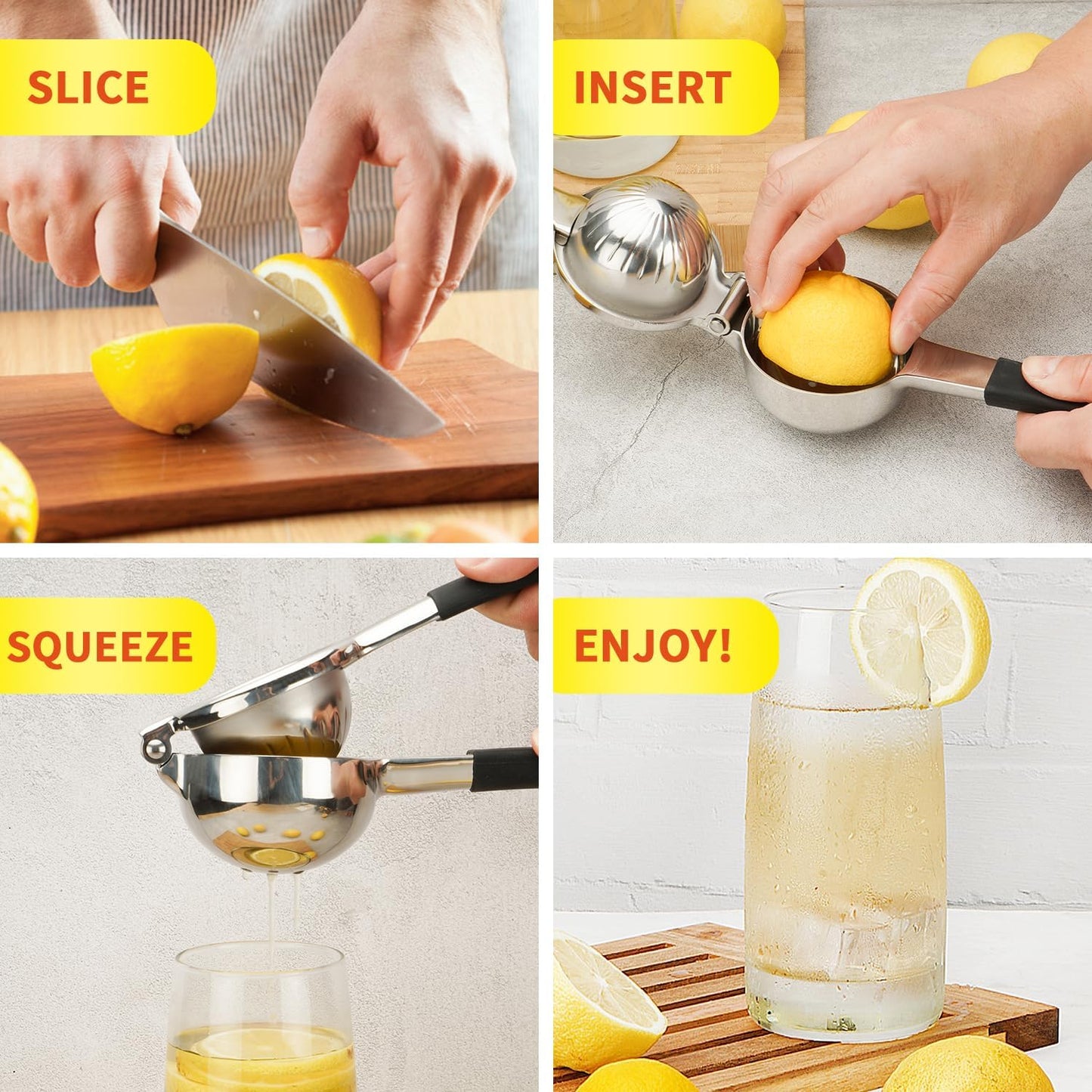 Lemon Squeezer,304 Stainless Steel Citrus Press Juicer,Non-Slip Grip Design Manual Juicer,Heavy Duty Manual Citrus Press Juicer & Lime Squeezer-Silver & BLack