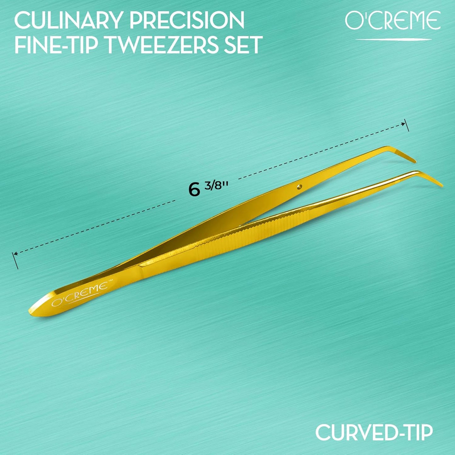 O'Creme Curved Tweezers 6.25 Inch Fine-Point Stainless Steel, Gold