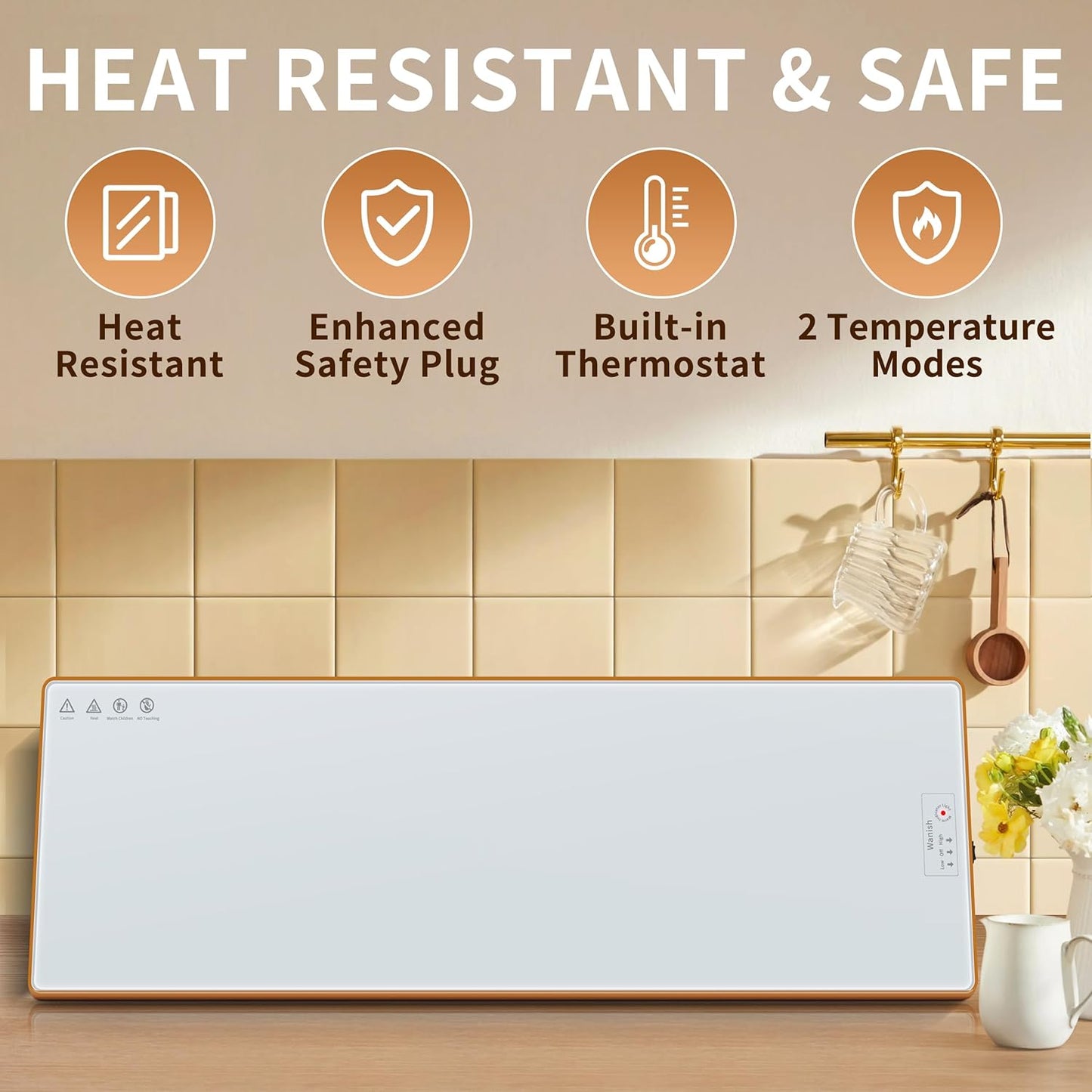 Electric Warming Tray (Extra Long 47”x12”)，Food Warmers for Parties Buffet & Gathering, Food Warming Mat with Thermostat, Tempered Glass Warming Mat for Food with Adjustable Temperature Modes, White