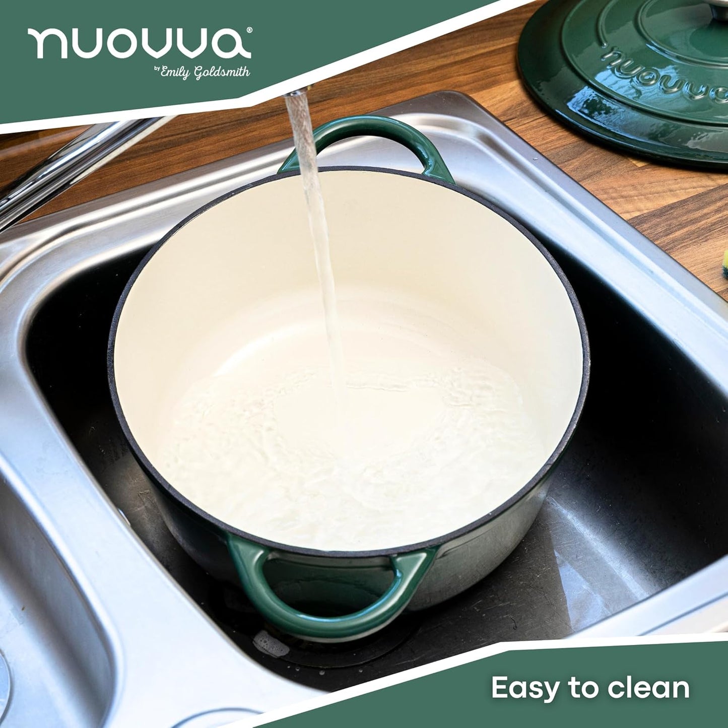 Cast Iron Dutch Oven with Lid – Non-Stick Ovenproof Enamelled Casserole Pot – Sturdy Dutch Oven Cookware – Dark Green, 7.3-Quart, 30cm – by Nuovva