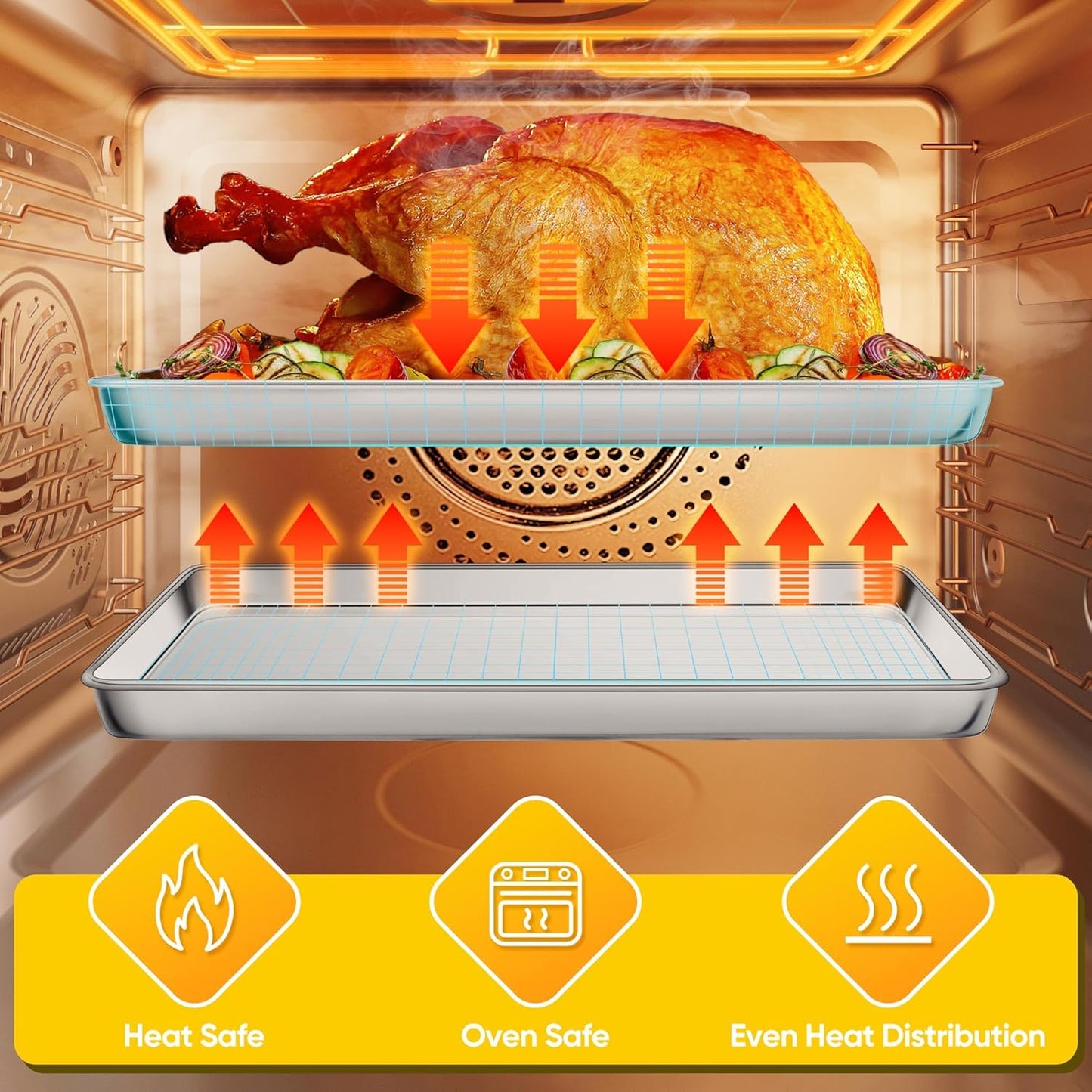 Homikit 1 Pack Baking Sheet Pan, 16” x 12” Stainless Steel Cookie Pan Tray Set for Oven, Metal Jelly Roll Pan for Baking Cooking Toasting, Rustproof & Non Stick, Mirror Finish & Dishwasher Safe