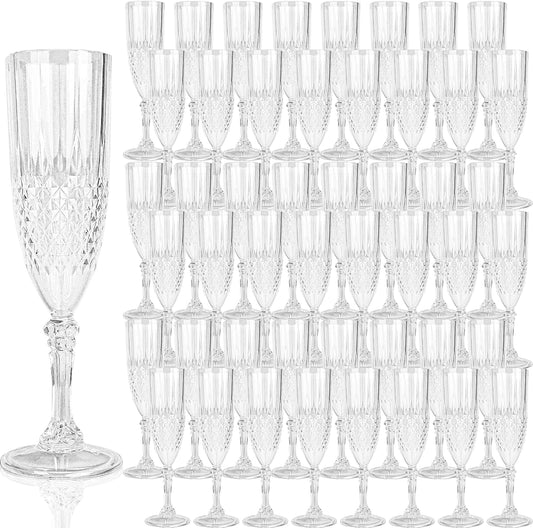 Plastic Champagne Flutes, 48PCS Transparent White Plastic Wine Glasses Goblets Shatterproof Reusable Champagne Flute for Weddings, Bachelor Parties, Toasting, and Events(48,Transparent)