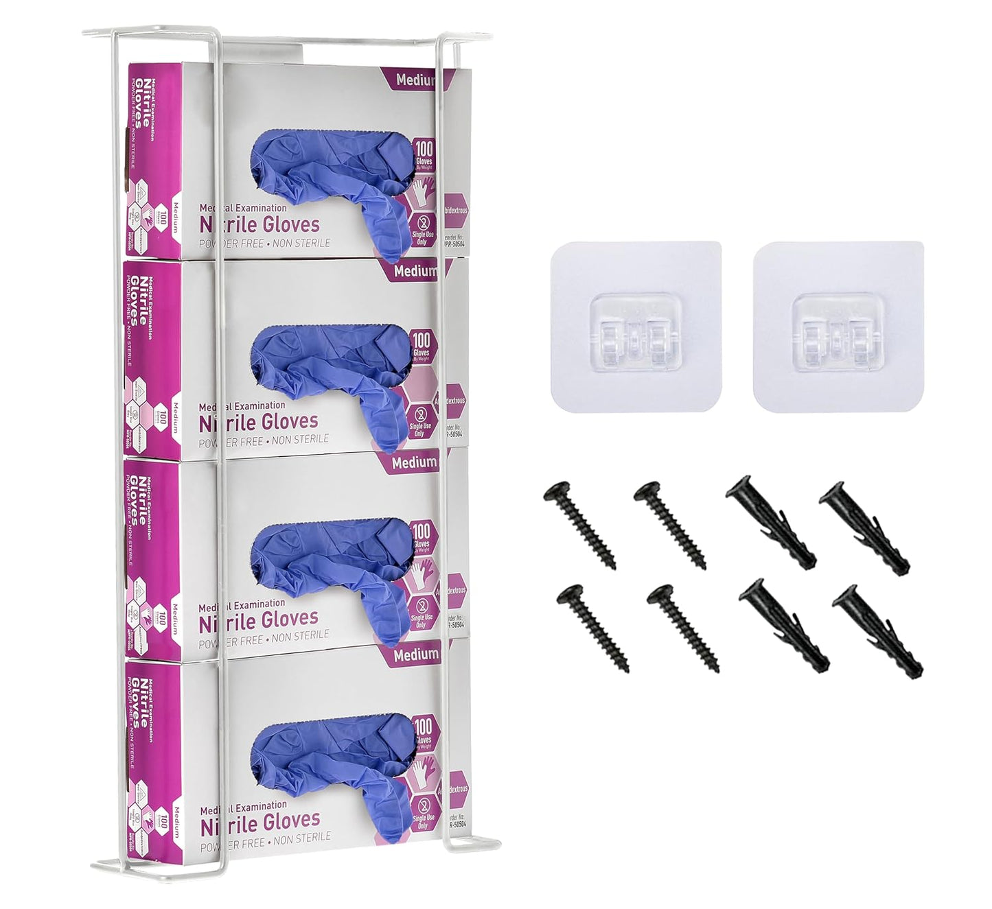 Alpine Glove Holder for Wall Mount - Latex Glove Holder Wire Glove Dispenser for Wall Disposable Glove Box & Tissue Box - Fits 4 Box (White)