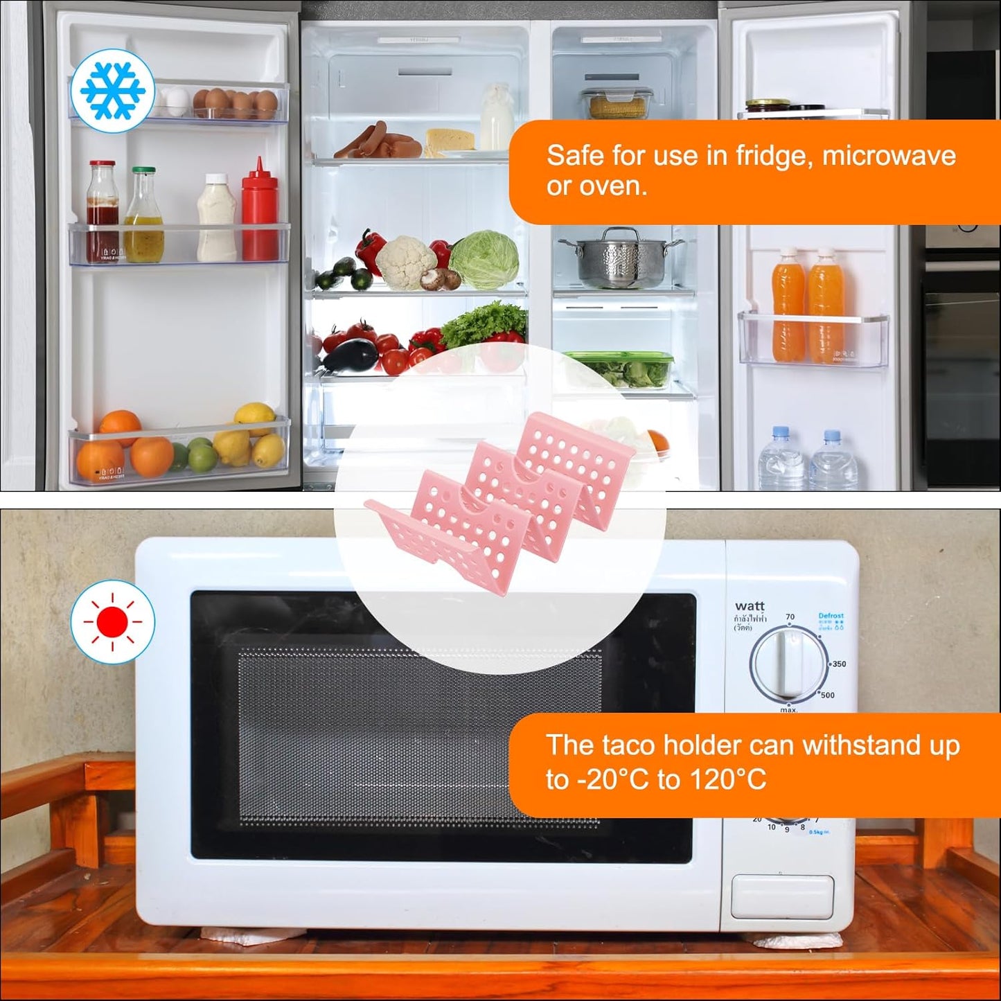 uxcell 8 Pcs Taco Holder Stand, Plastic Taco Plates Hold Up to 3 Tacos, Hollow Carved Taco Shell Holder, Dishwasher Microwave Safe, Pink