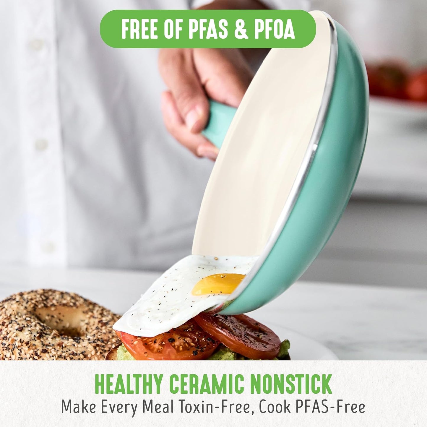 GreenLife Soft Grip 16 Piece Cookware Set, Non-Toxic PFAS-Free Ceramic Nonstick, Pots, Frying, Sauce, Saute, Glass Lids, Stay-Cool Handles, Wobble Free Bases, Dishwasher & Oven Safe, Turquoise