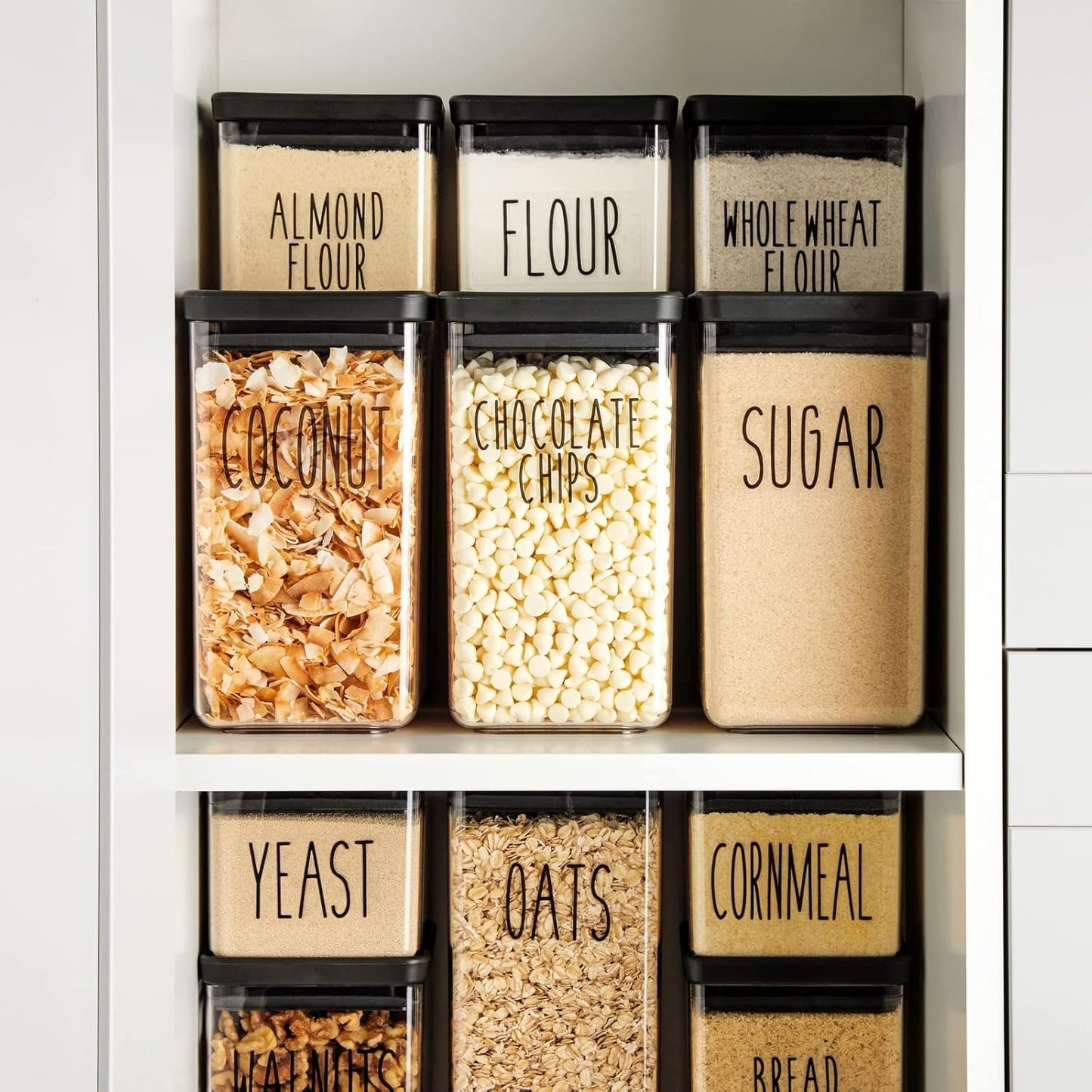 Talented Kitchen 136 Kitchen Sticker Labels for Food Containers - Varied Sizes, Black Text on Clear Background - Waterproof Labels for Jars & Storage