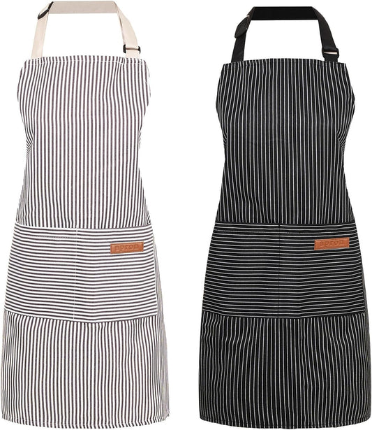 2 Pack Cooking Aprons Adjustable Bib Apron for Women with 2 Pockets, Kitchen Restaurant Men Chefs Aprons