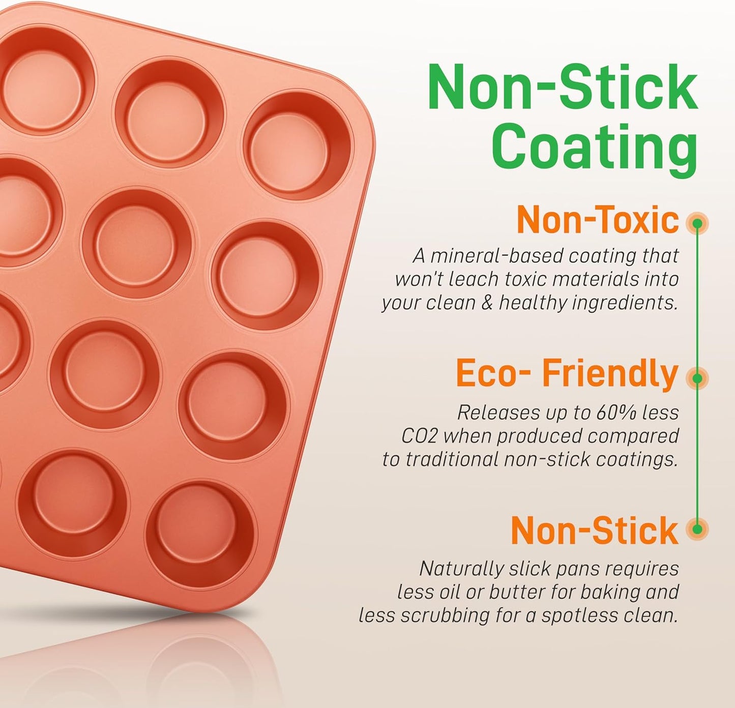 NutriChef 10-Piece Nonstick Oven Baking Pan Set - Premium Carbon Steel Bakeware w/Cookie Sheets, Loaf & Cupcake Pans, Perforated Crisper Pans, Round & Square Roasting Pans, Easy to Clean - Copper