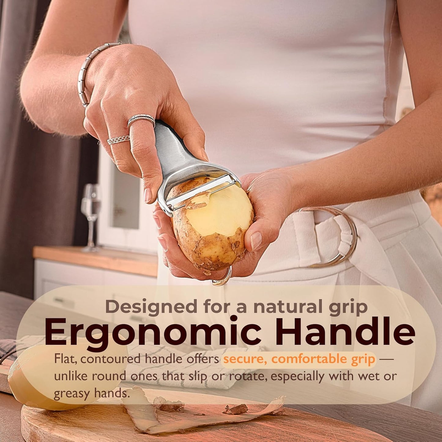 100% Stainless Steel Potato Peelers, 5Y warranty, Fruit Peeler for Kitchen, Ultra-Sharp, Ergonomic Handle, Vegetable Peelers for Kitchen, Dishwasher Safe, Pelador de papas, Veggie Peeler