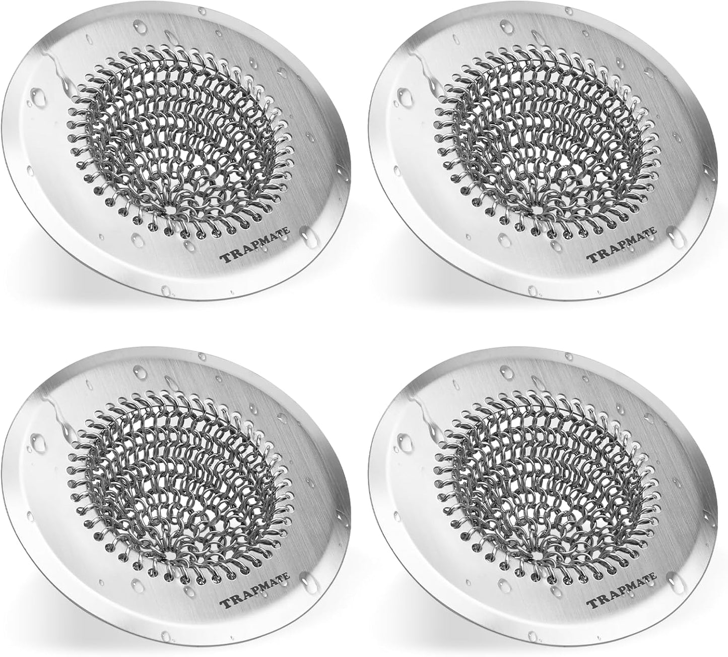 TRAPMATE 4 Pcs Kitchen Sink Drain Strainer, Easy Clean Sink Strainer, Stainless Steel Sink Drain Strainer, Sink Stopper Kitchen Drain, Garbage Disposal Strainer for US Standard Drain, Sink