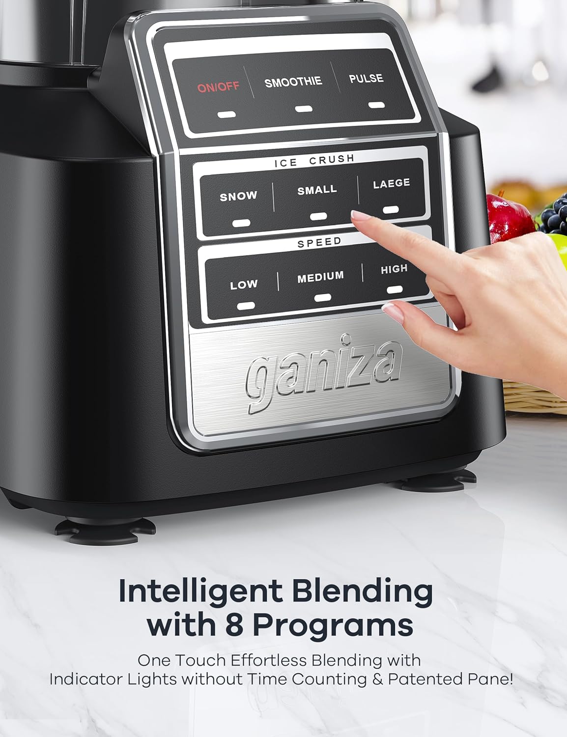 Ganiza Professional Smoothie Blender, Blenders for Smoothies with 1800 Peak Watts & 8 Auto Programs for Frozen Fruits & Ice, 64-oz Large Blender for Shakes and Smoothies, Nutritious Recipe