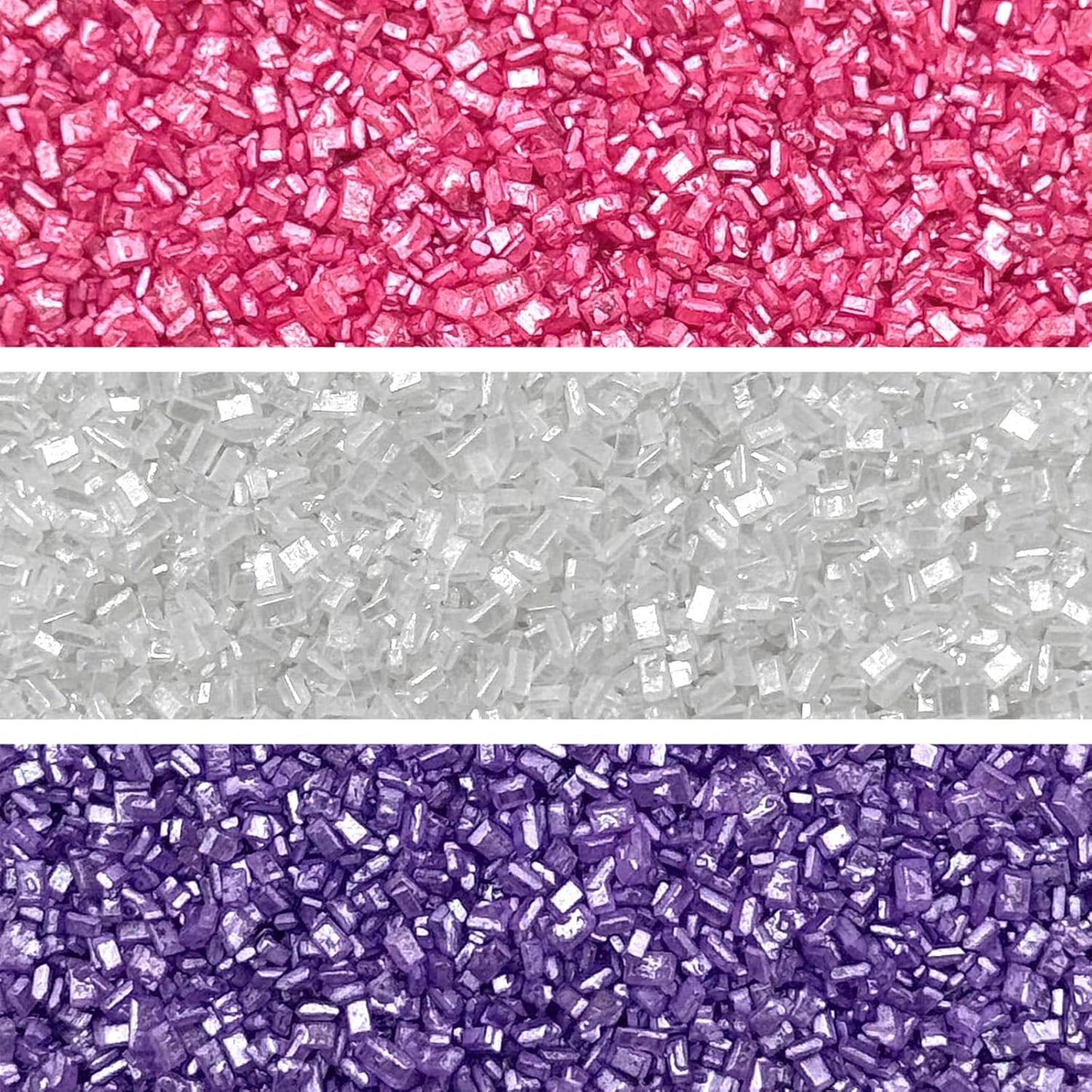 Fancy Sprinkles Total Flirt Sugar Set with Fancy Purple Tote Bag Fancy Sugar Pearlescent, Sparkly Sugar Crystals (Amethyst Purple, Tourmaline Pink and Diamond White) (8 OZ)