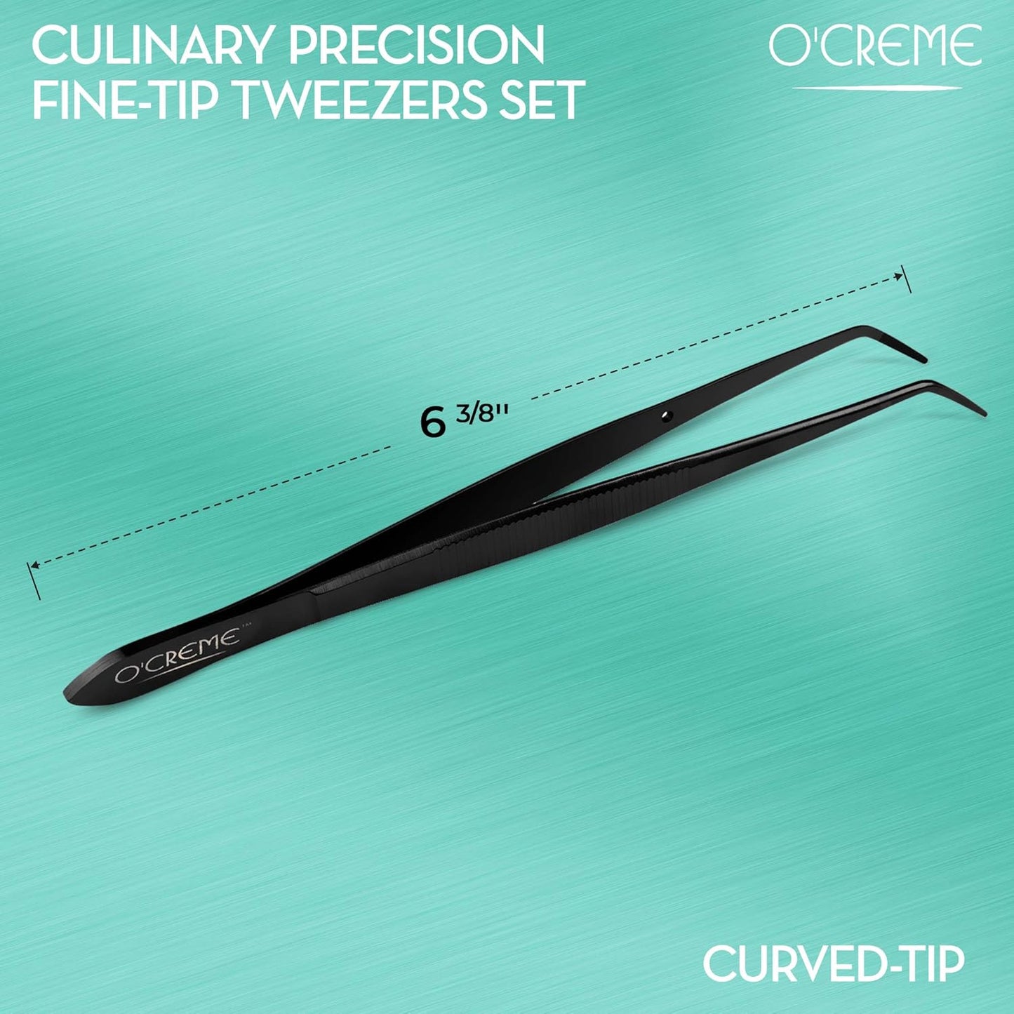 O'Creme Curved Tweezers 6.25 Inch Fine-Point Stainless Steel, Black