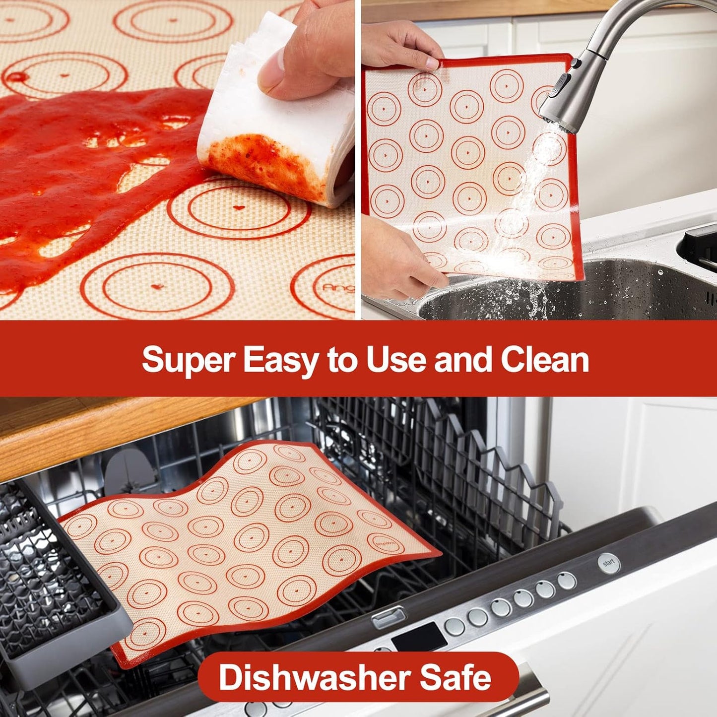 Silicone Baking Mat Set of 6, Easy Clean & Non-Stick Food Grade Reusable Baking Mat, Silicon Baking Mats Oven Liner Sheet, Round & Square Cake Mat, Pastry Board Rolling Dough Mats for Macaron Cookie