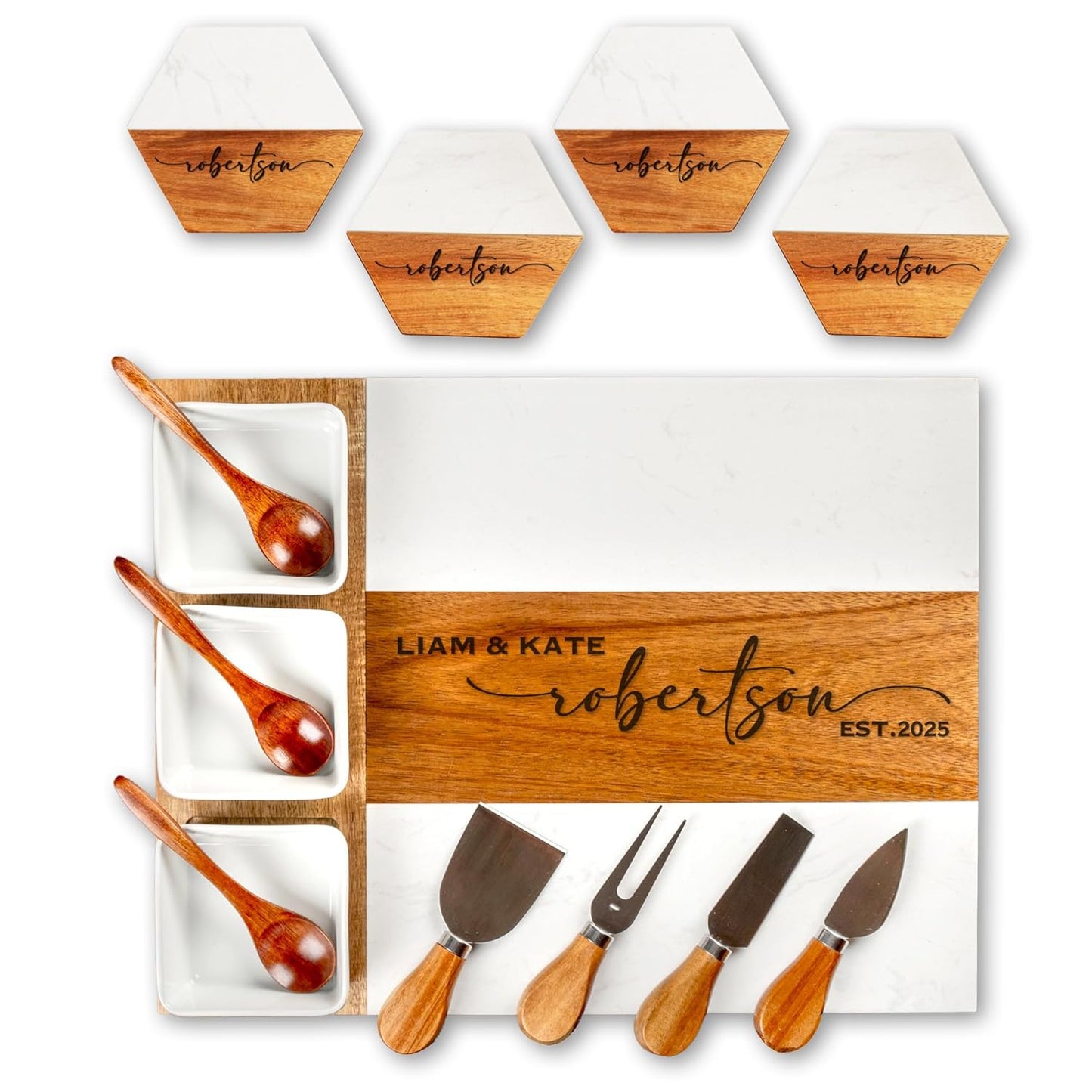 Personalized Charcuterie Board - Custom Engraved Wooden Marble Cheese Boards for Bridal Shower, Wedding, Housewarming, Birthday & Anniversary Gifts - Perfect Gift for Couples & Women