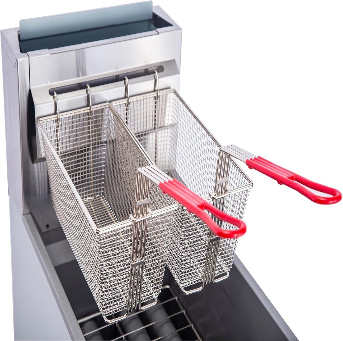 CLIVIA Liquid Propane Deep Fryer, Commercial Floor Fryer with 2 Baskets, 55 lb. Capacity with 4 Burners, 120,000 BTU Propane Fryer for Restaurants