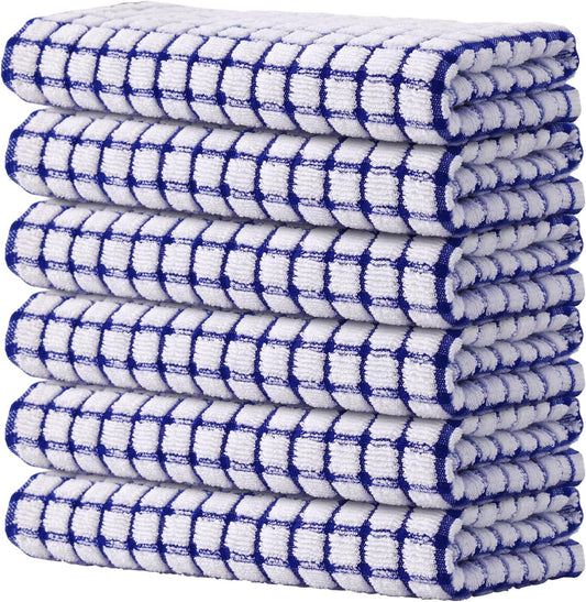 Kitinjoy Cotton 6 Pack Terry Kitchen Towels, 16 x 25 Inches Super Soft and Absorbent Dish Towels, Quick Drying Hand Towels for Kitchen Drying, Blue