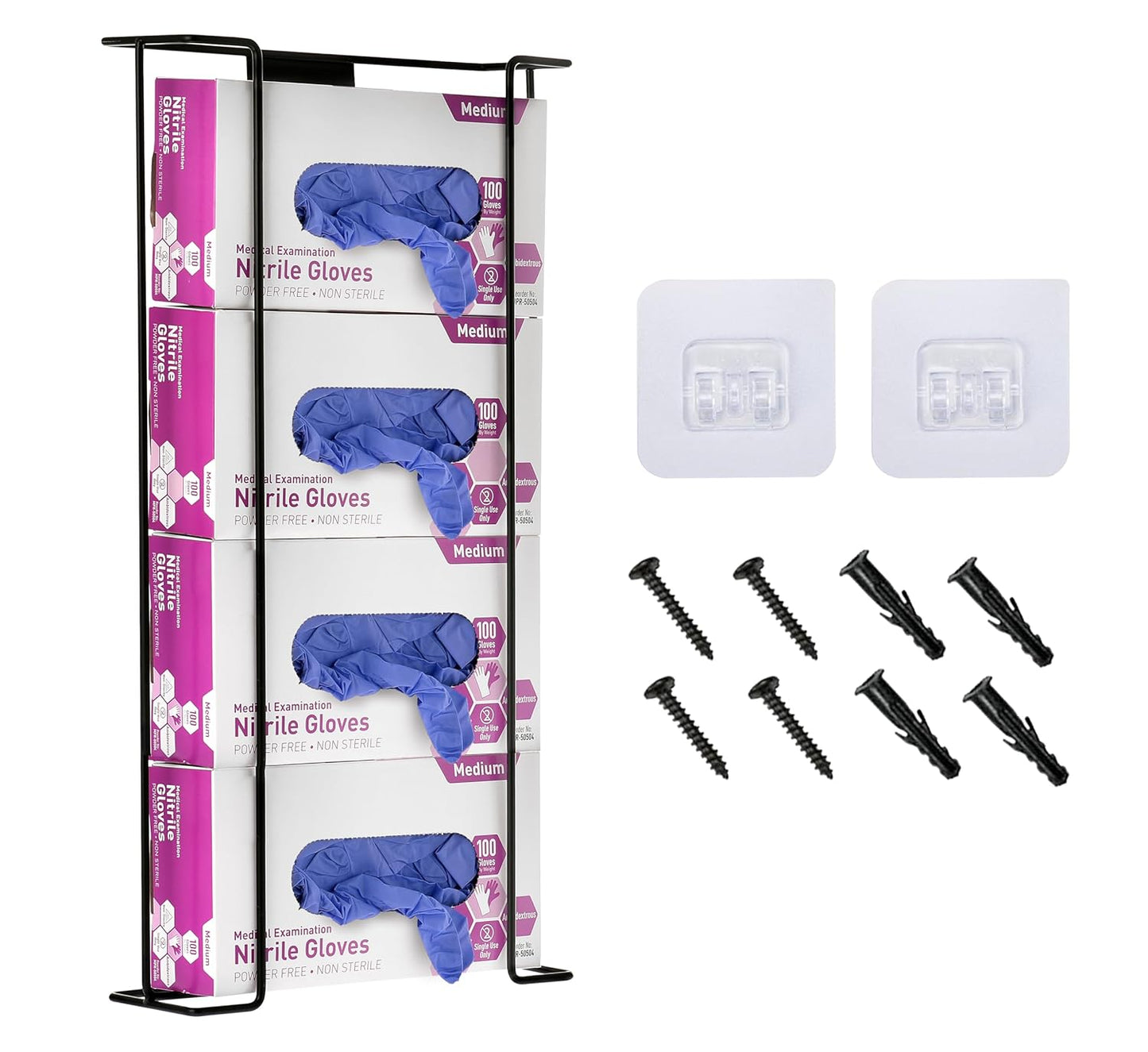 Alpine Glove Holder for Wall Mount Latex Gloves - Wire Box Dispenser for Disposable Gloves, Tissues, Masks, Wipes & More - Fits 4 Boxes (Black)