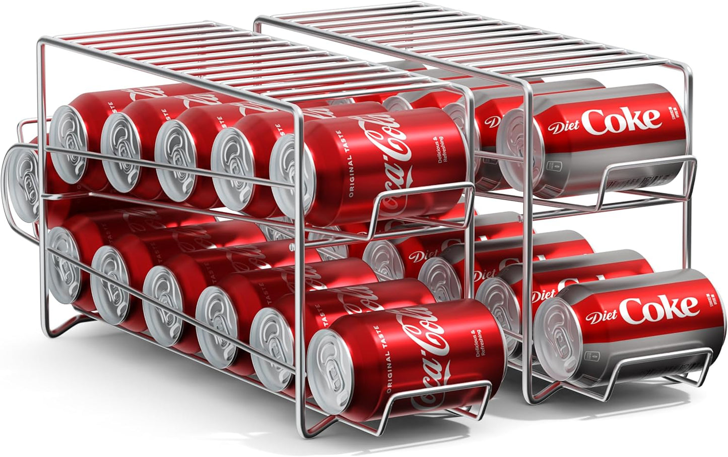 Sorbus Soda Can Rack Beverage Dispenser 12 Can Dispenser Organizer for Refrigerator (2 Pack, Silver)