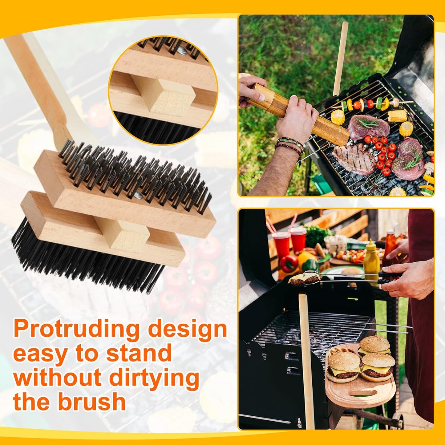 1 Pack Stainless Steel Grill Brush 48 Inch Large Double Ended Grill Brush with Long Handle for Commercial BBQs Outdoor Good Picnic Restaurant Kitchens Dealing with Grease Residue and Buildup