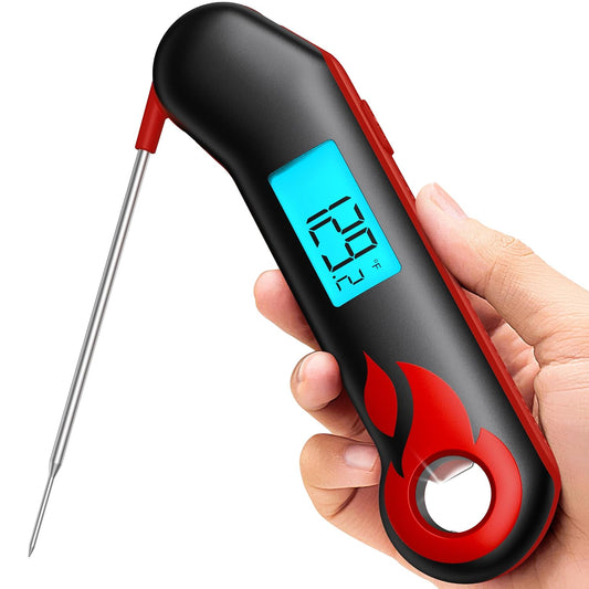 Professional Meat Thermometer, Instant Read in 0.5 Sec, NIST Certified Accuracy ±0.5°F, IP67 Waterproof, Ambidextrous Backlight & Auto-Rotating Display, for BBQ/Grill/Cooking, Black&Red