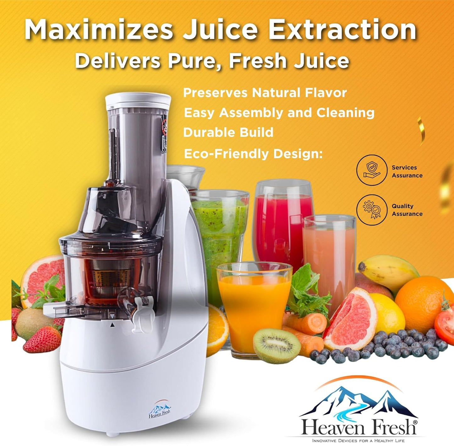Cold Press Slow Masticating Juicer, Ultra-Quiet 240W Motor, Maximized Juice Yield, Included Frozen Dessert Strainer, Drip-Free Cap - Teal