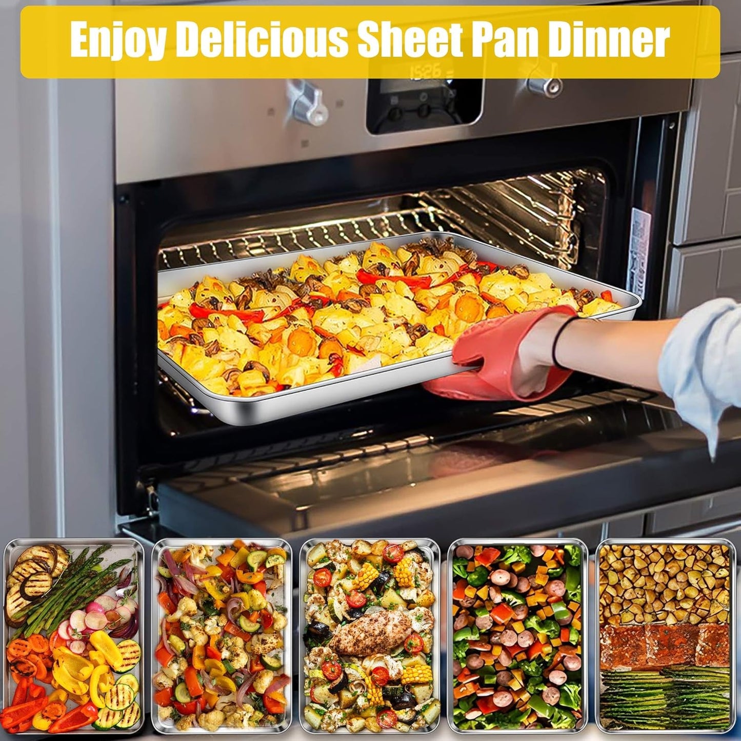 Homikit 1 Pack Baking Sheet Pan, 16” x 12” Stainless Steel Cookie Pan Tray Set for Oven, Metal Jelly Roll Pan for Baking Cooking Toasting, Rustproof & Non Stick, Mirror Finish & Dishwasher Safe