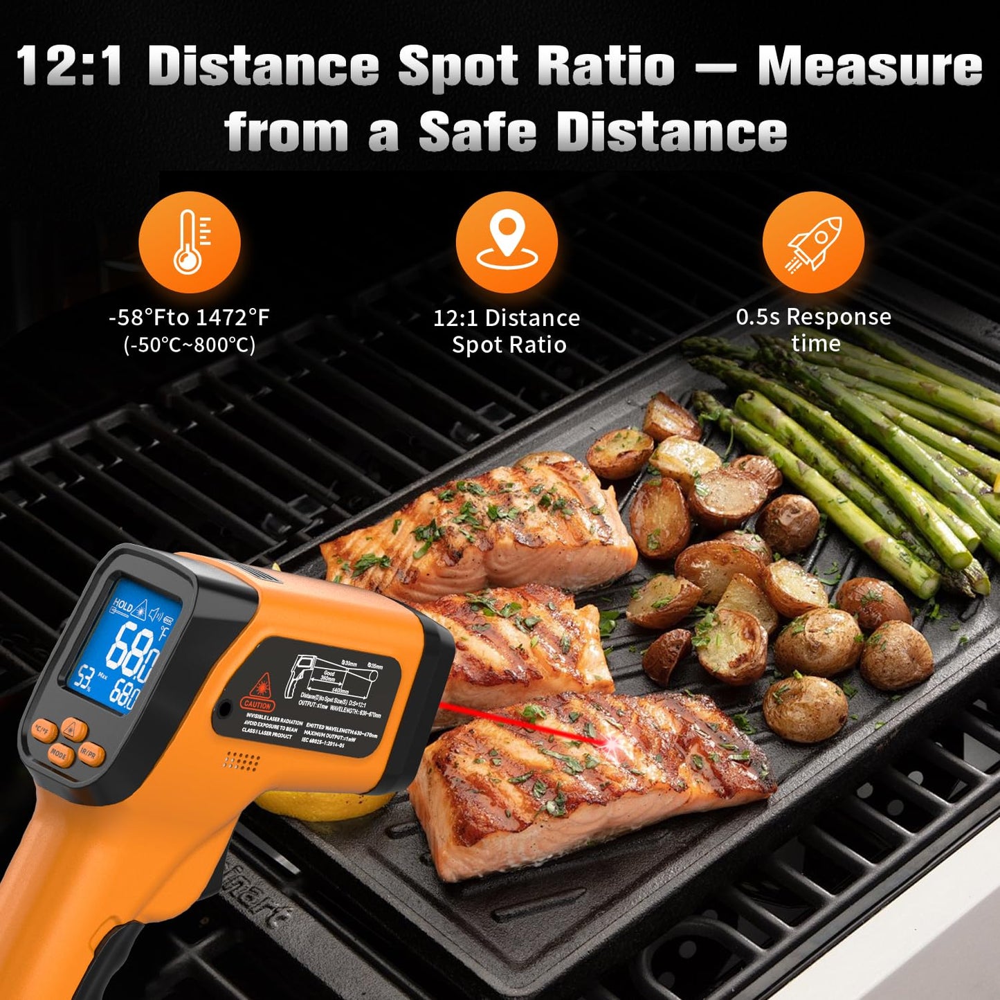 Infrared Thermometer Temperature Gun, Non-Contact Digital Laser Temp -58°F to 1472°F, K-Type Probe -58°F to 572°F, for Cooking, Pizza Oven, BBQ, HVAC, Home & Industrial