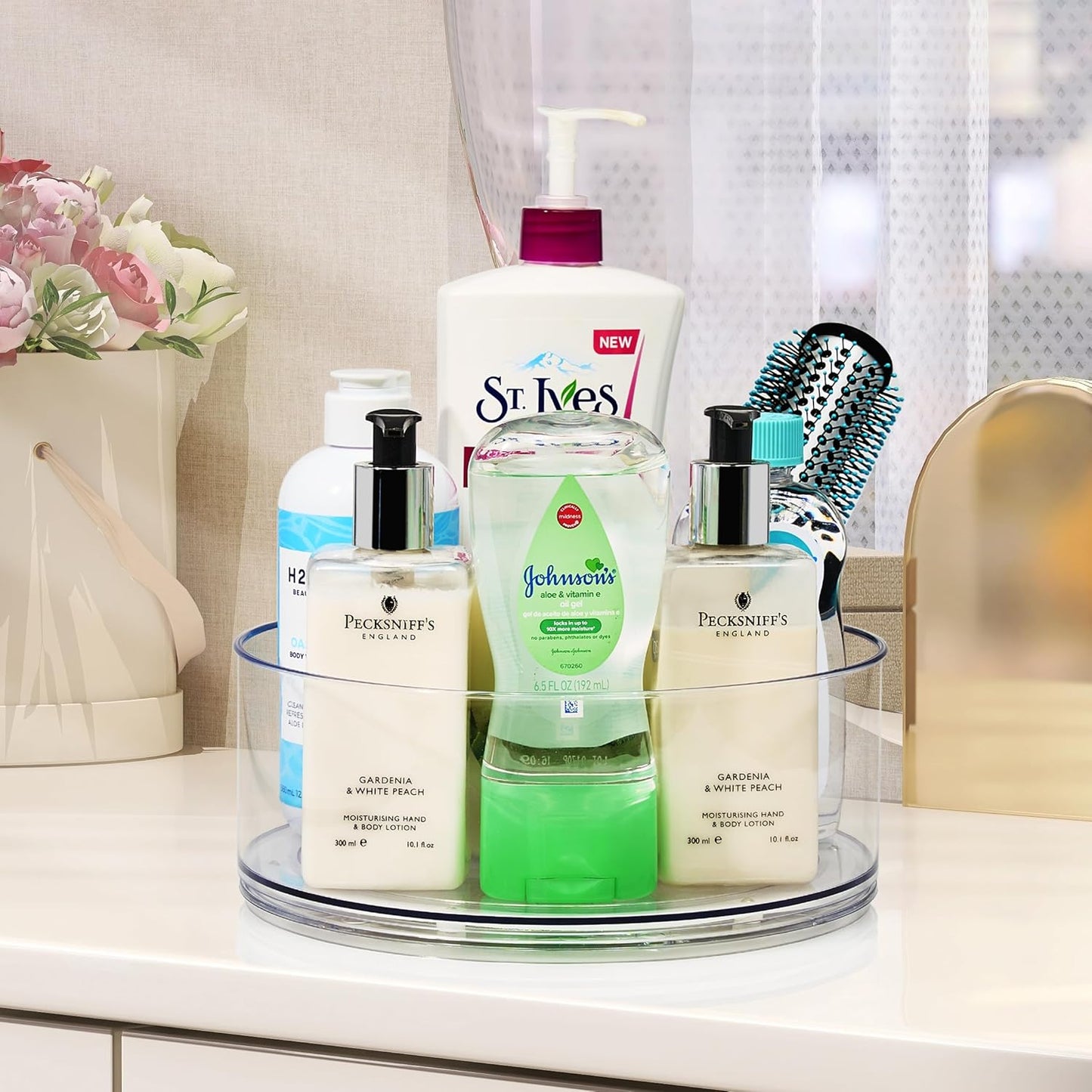 Sorbus 9 Inch Clear Lazy Susan Organizer Set, 2 Flat Turntable Organizer for Spice Organization for Cabinet, 1 Tall Lazy Susan for Kitchen, Home, Office, Closet, Classroom, Laundry Room Organization