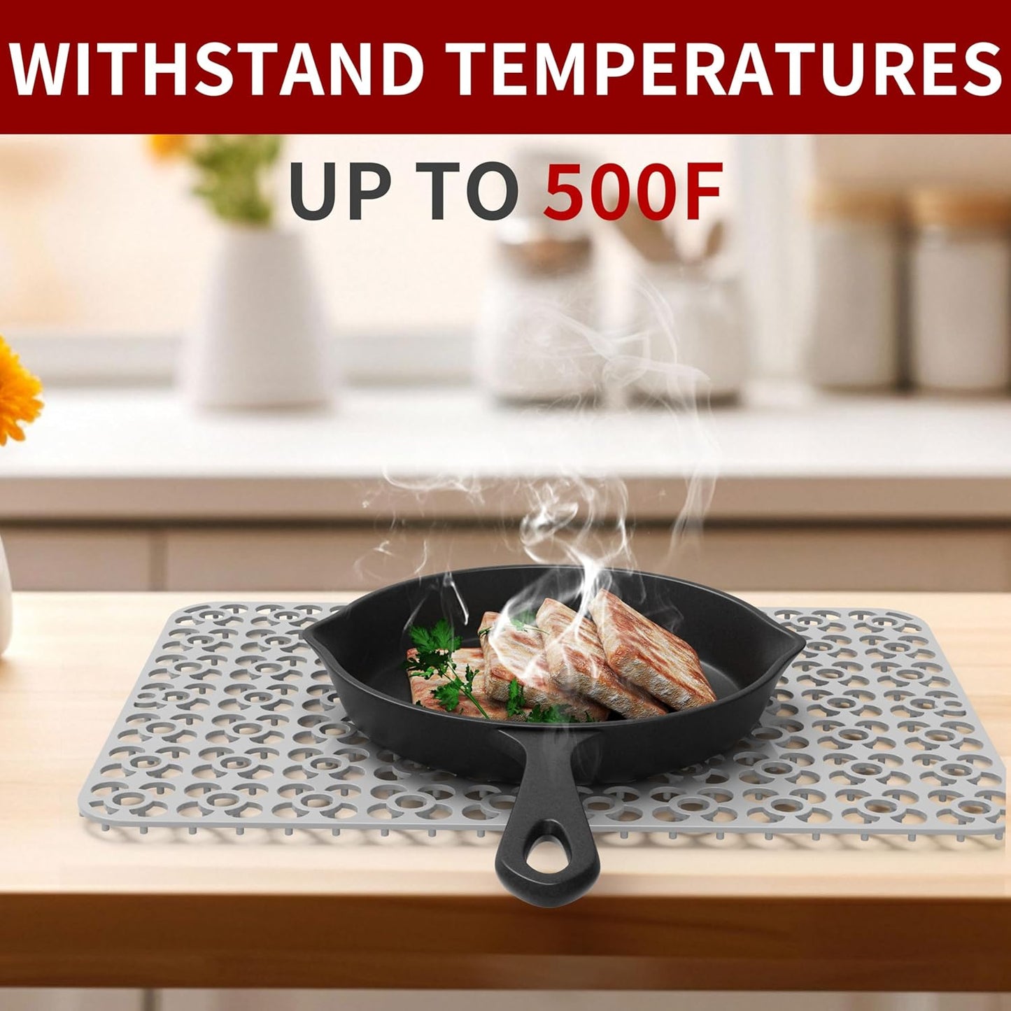 WAFT YEARN Sink Mats Sink Protectors Dish Racks Dishwasher Safe Grid Mats for Kitchen Sink Silicone Protect Sink from Stains Damage Scratches Non Slip Heat Resistant Rust Resistant 16"X12.5" Grey