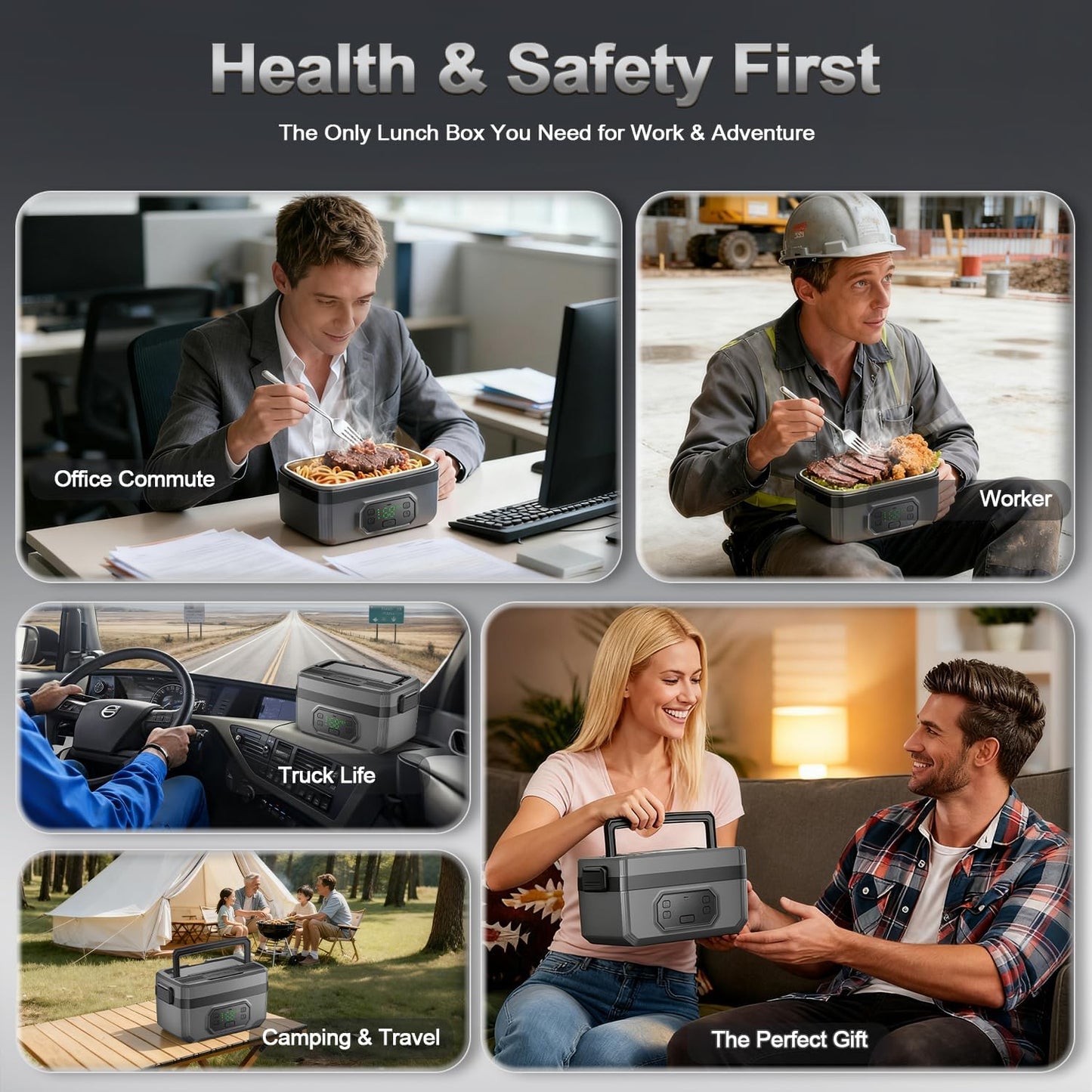 1.6L Cordless Electric Lunch Box - 24000mAh Heated Lunch Box Battery Powered with Automatic Heating, 9-Timer & 5-Temp Setting, Leakproof 304 Stainless Steel Container, Perfect for Office/Truck/Outdoor