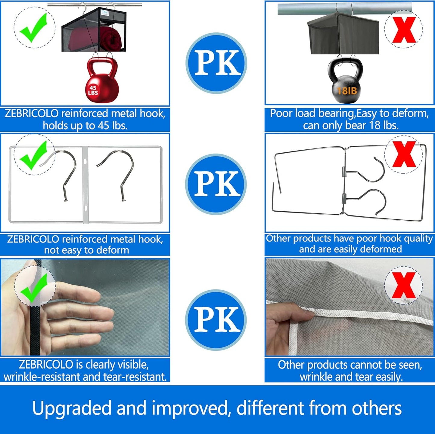 Closet Organization,12 Section,Hanging Closet Organizer,Space Saving, College Dorm Essentials for Girls, Heavy dutys Hooks Up to 45 Pounds, Clothes Storage,Closet Organizer,Grey/Black