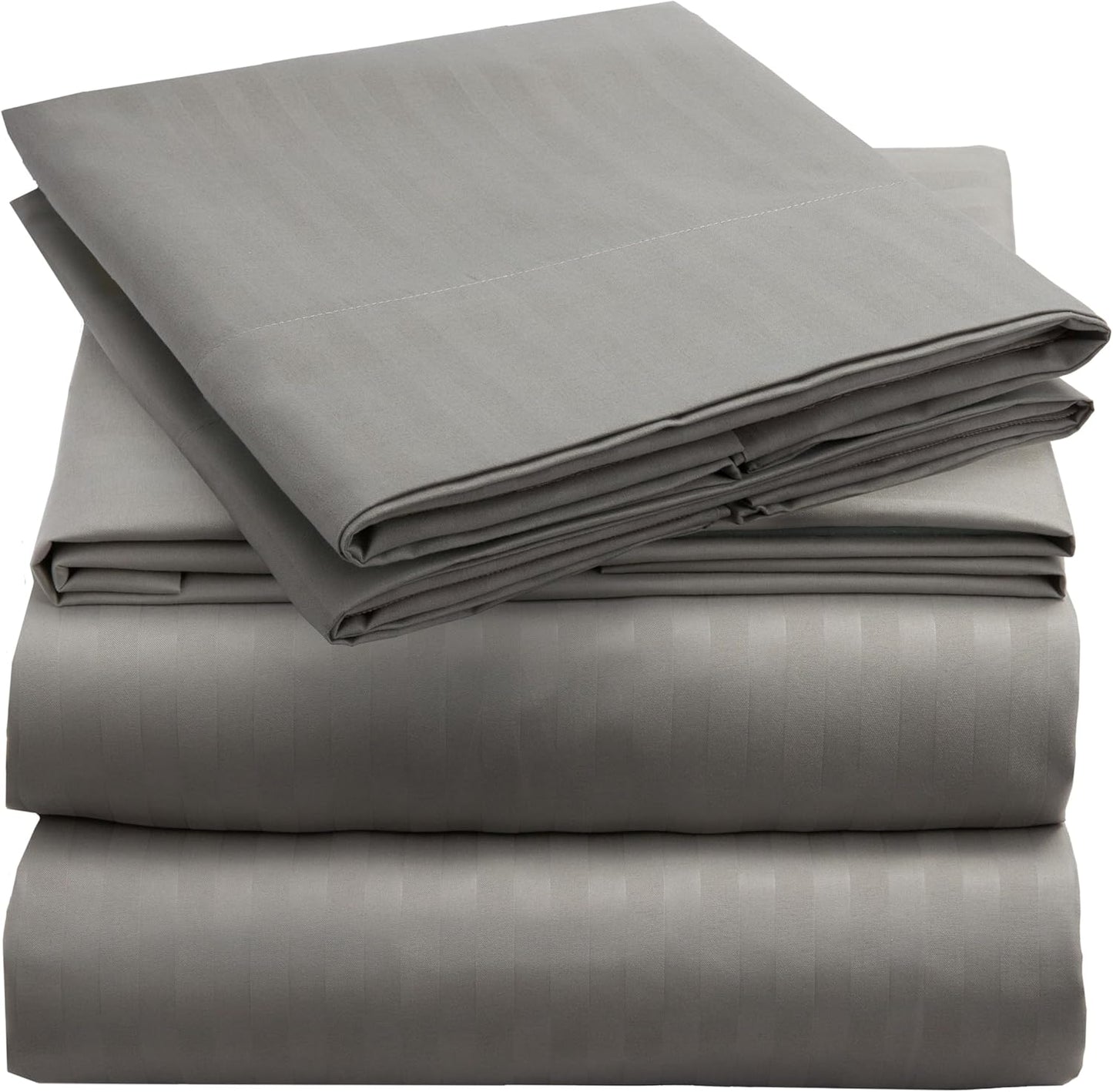 Mellanni King Sheets Set - 4 PC Iconic Collection Bedding - Hotel Luxury, Extra Soft, Cooling Bed Sheets - Wrinkle, Fade, Stain Resistant (King, Striped Gray/Silver)