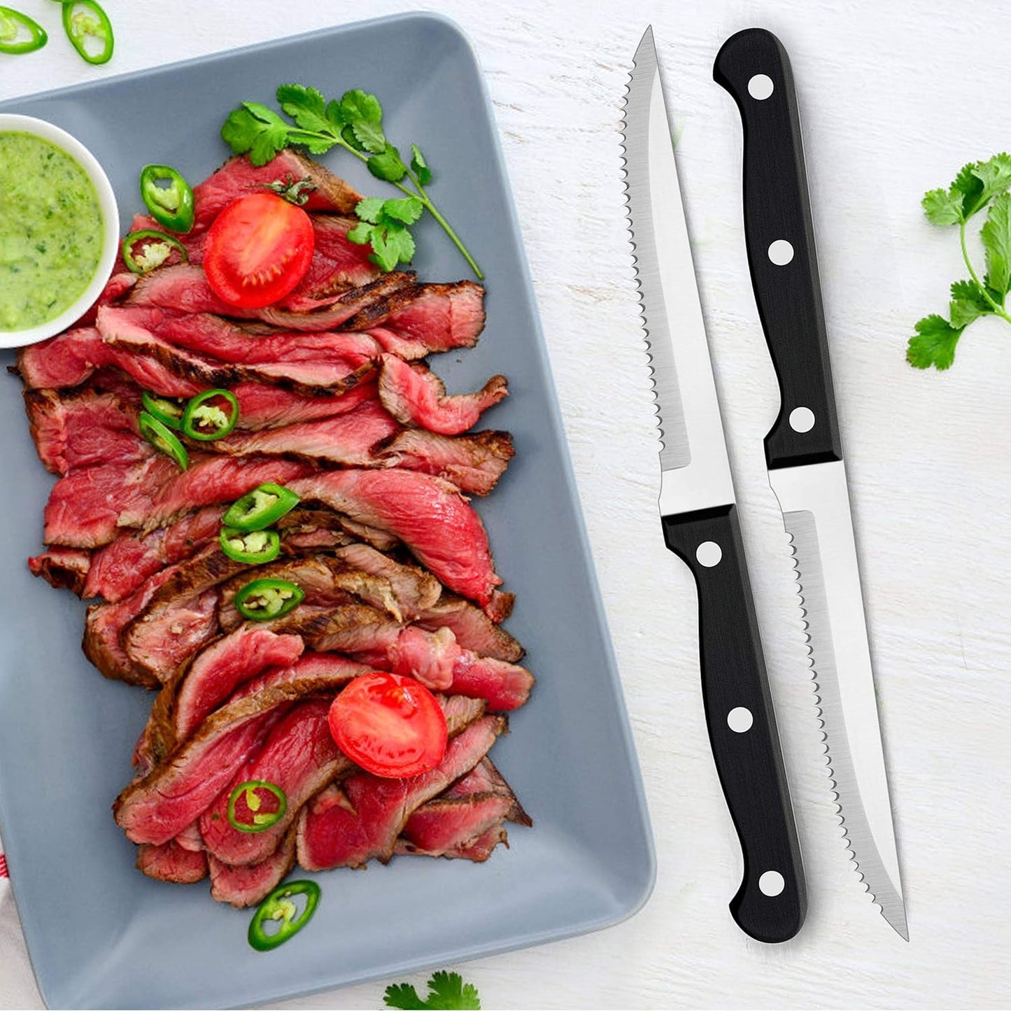 LIANYU 77-Piece Silverware Flatware Set for 12, Plus Steak Knives and Serving Utensils, Stainless Steel Flatware Cutlery Set, Eating Utensils Tableware with Scalloped Edge, Dishwasher Safe