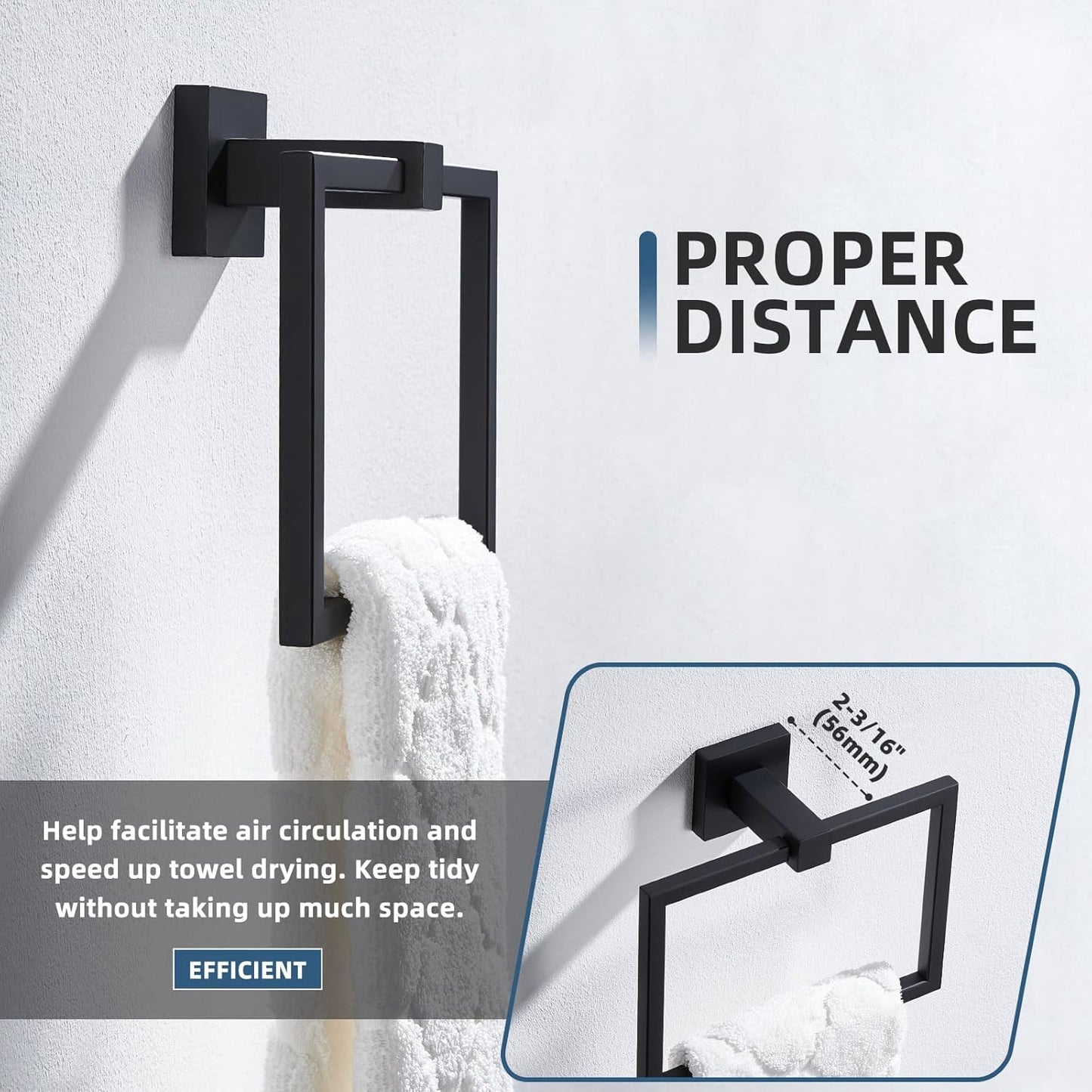 Bathroom Swivel Towel Ring Matte Black, Angle Simple SUS 304 Stainless Steel Hand Towel Holder for Wall Mount, 7.09 Inches