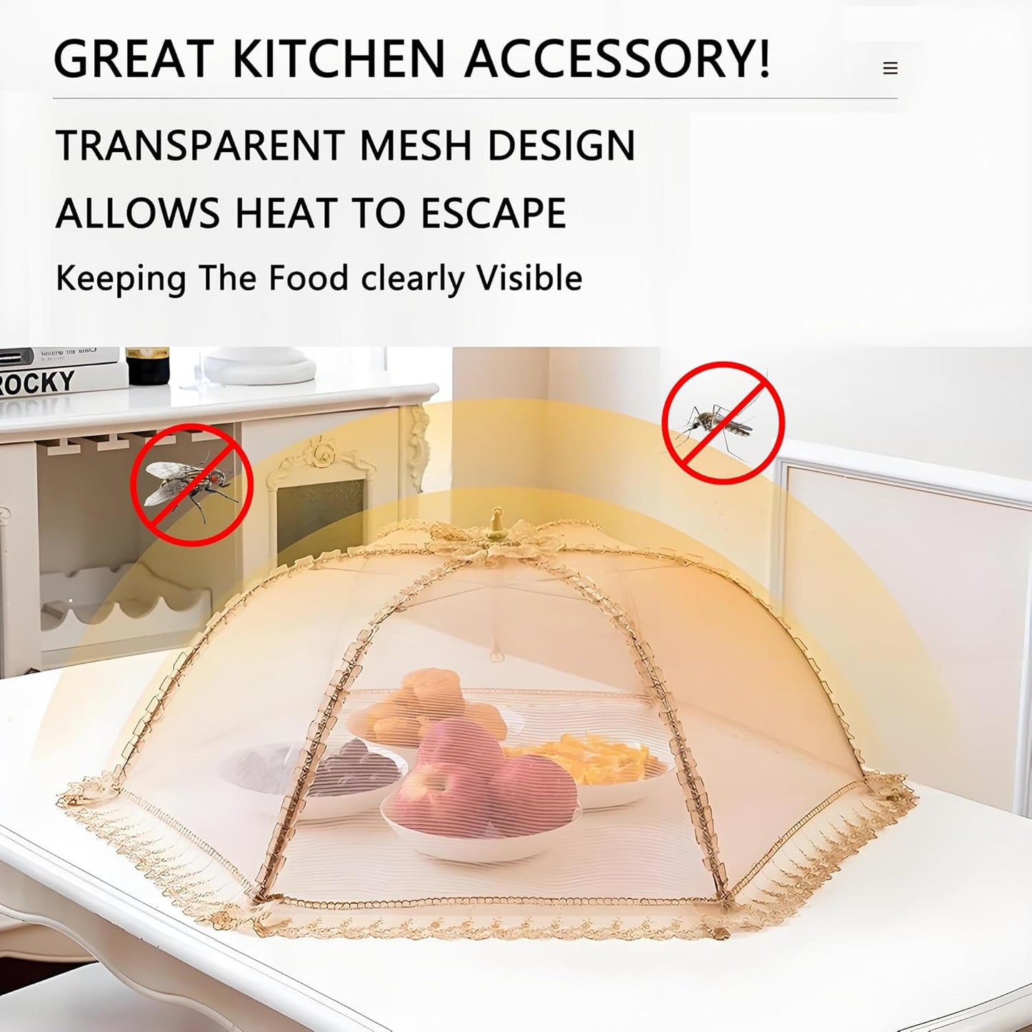 3-Pack Extra Large Food Cover, 32"x32" Pop-Up Food Nets, Mesh Food Covers Tent Umbrella for Outdoors, Screen Tents, Parties Picnics, BBQs, Reusable and Collapsible Food Tents