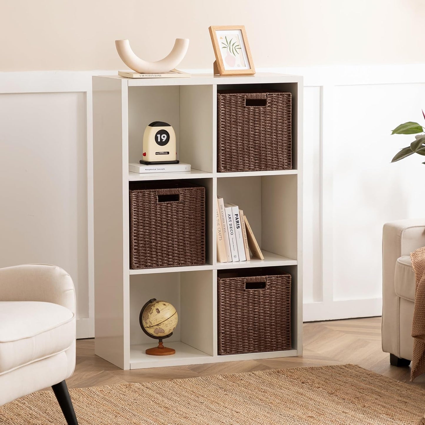 UBBCARE 3 Pack Wicker Basket, 11L×11H×10.5W inch Woven Paper Rope Storage Baskets for shelves, Foldable Cube Storage bin with Handle, Storage Basket for Organizing & Decor, Brown