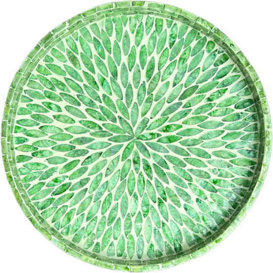 12.5" Lazy Susan for Table Top – Mother of Pearl Spinning Turntable Serving Tray, Marble Lazy Susan Organizer for Dining Table Centerpiece, Kitchen Island Decor, Bathroom Counter, Outdoor Use (Green)