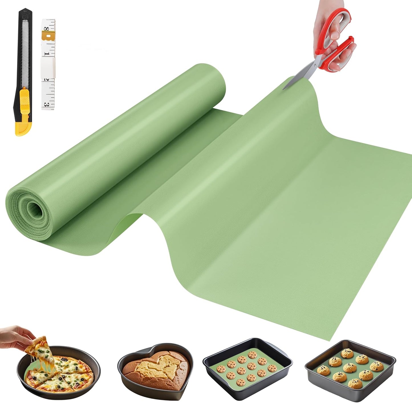 Silicone Baking Mat, 16 IN x 10 FT Free Cutting Baking Sheet,Non-Stick Reusable Dough & Pastry Mat,Non-Slip Silicone Mat Roll for Air Fryer Liner,Freeze Dryer,Oven Baking Pan,Kitchen Counter