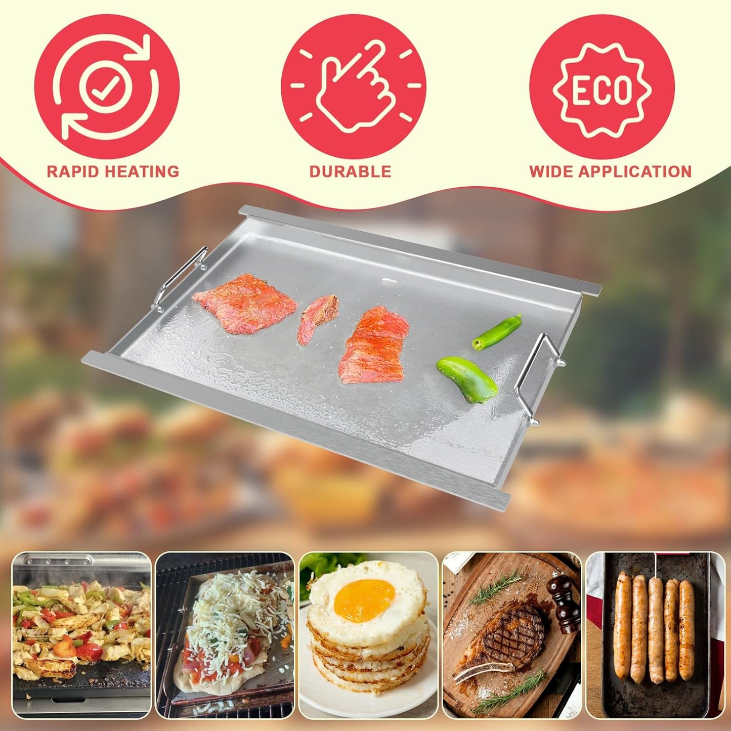 Upgrades Full-Size Griddle Inserts for Ninja PG300 Series Grill Accessories, Stainless Steel Sizzle Griddle Plate for Ninja FlexFlame Grills, for Flex Flame XSKHLFGRIDLE Accessories, 24" x17"