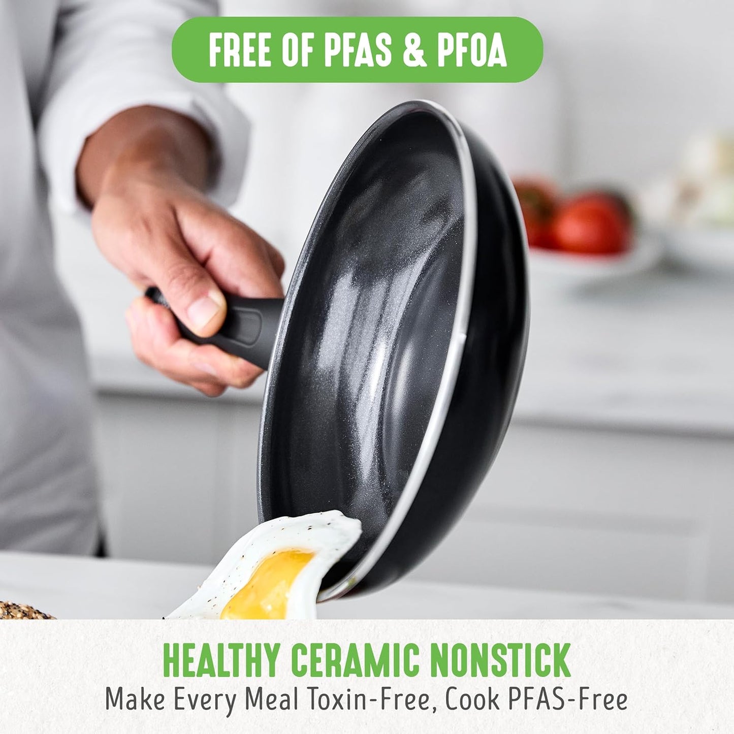 GreenLife 16 Piece Nonstick Cookware Set, Soft Grip Non-Toxic PFAS-Free Ceramic Pots & Pans, Dishwasher & Oven Safe, Frying, Sauce, Saute, Utensils, Glass Lids, Stay-Cool Handles, Wobble Free, Black