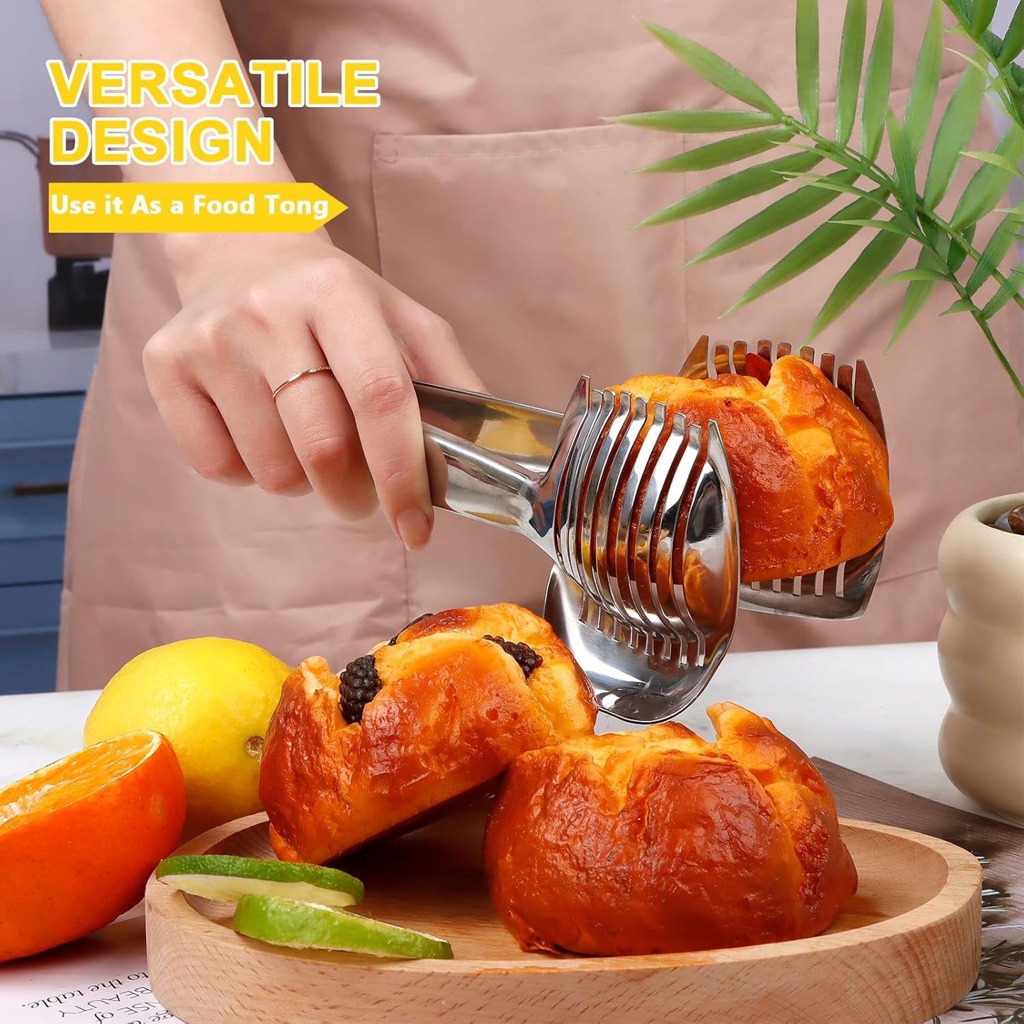 KAYCROWN Tomato Slicer Holder with Paring Knife Set, Stainless Steel Lemon Slicer Cutter for Slicing, Onion Holder for Slicing, Vegetable Cutter for Tomato, Lemon