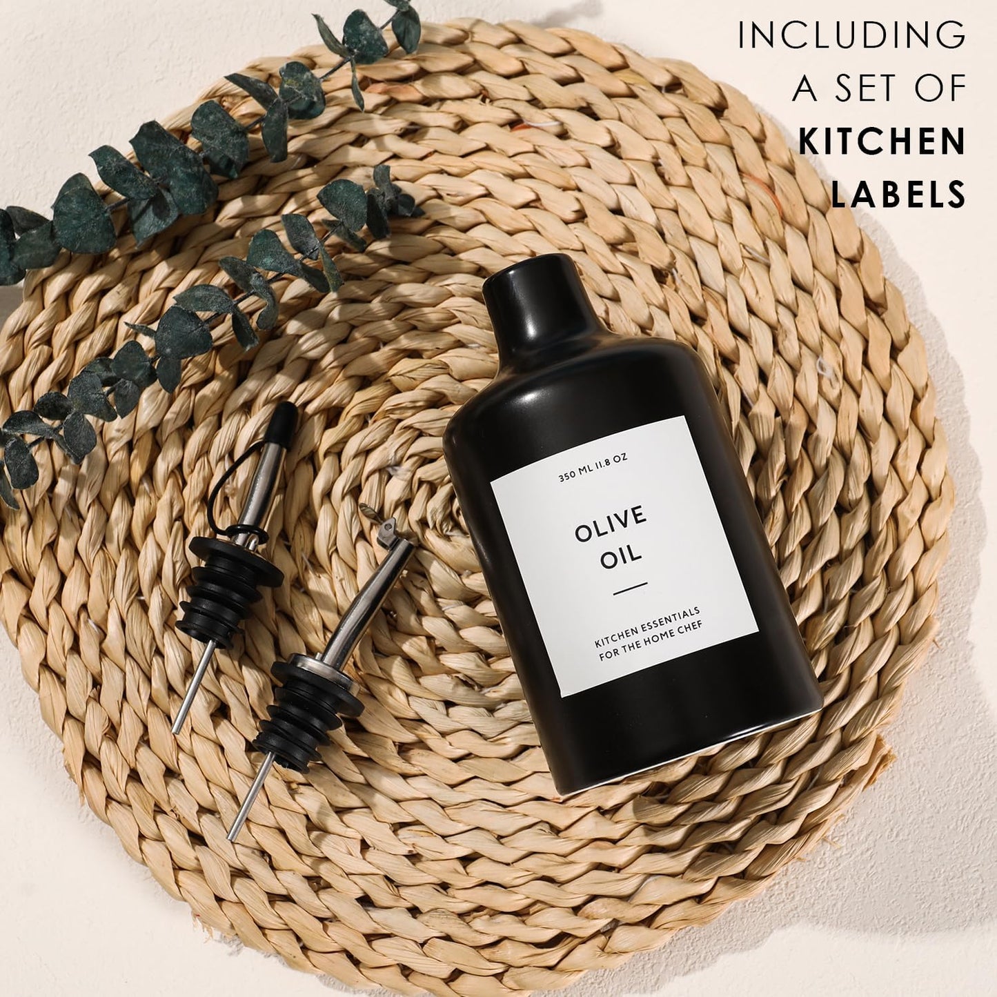 HOMCDALY Ceramic Olive Oil Dispenser Bottle, 16oz Oil Dispenser Bottle for Kitchen, Oil Container, Kitchen Oil Dispenser（Black）