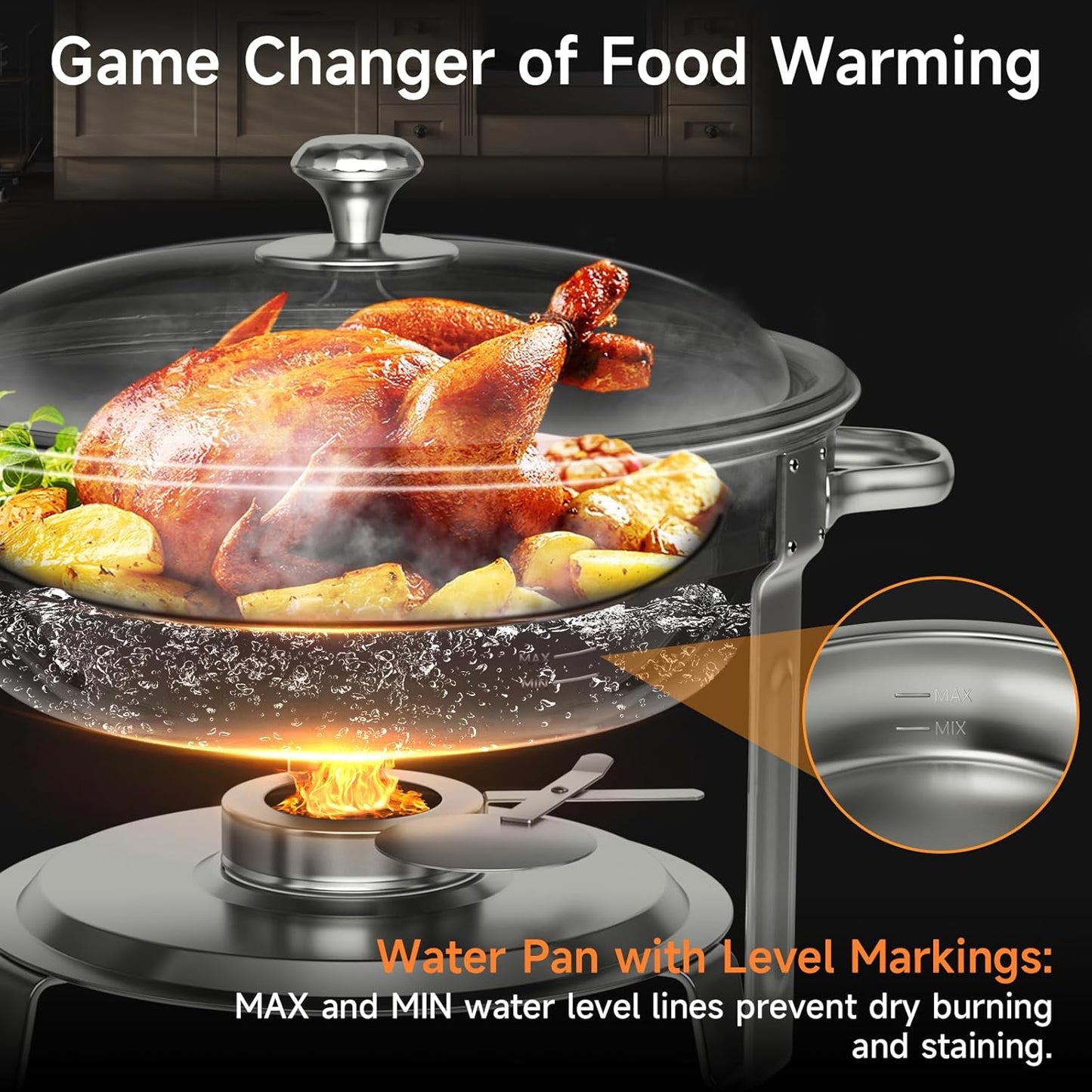 Chafing Dishes for Buffet, 4 Pack 5QT Round Stainless Steel Chafing Dish Set for Home Parties, Christmas Gatherings, Catering Events Complete Buffet Warmer Set (Silver 4)