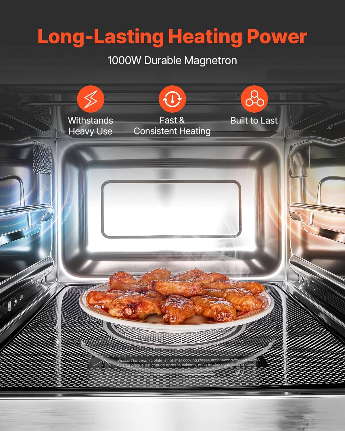 VEVOR Countertop Microwave Oven, 0.9 Cu Ft, 1000W Digital Stainless Steel Microwave Oven with Touchscreen, 10 Cooking Presets, 5 Power Levels, Multi-Lock Door & Easy Clean Interior for Commercial Use