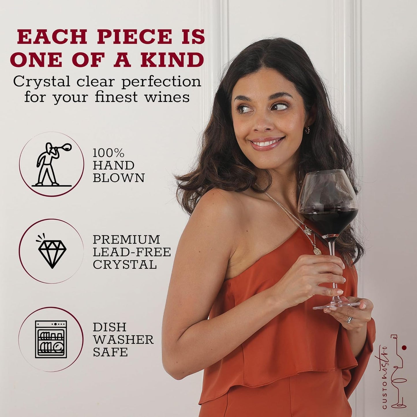 Gusto Nostro Crystal Wine Glasses Set of 2, 22 Oz Long Stem Modern Wine Glasses for White and Red Wine, Dishwasher Safe, Fancy, Elegant, Large and Tall Wine Glass for Wedding Christmas Anniversary