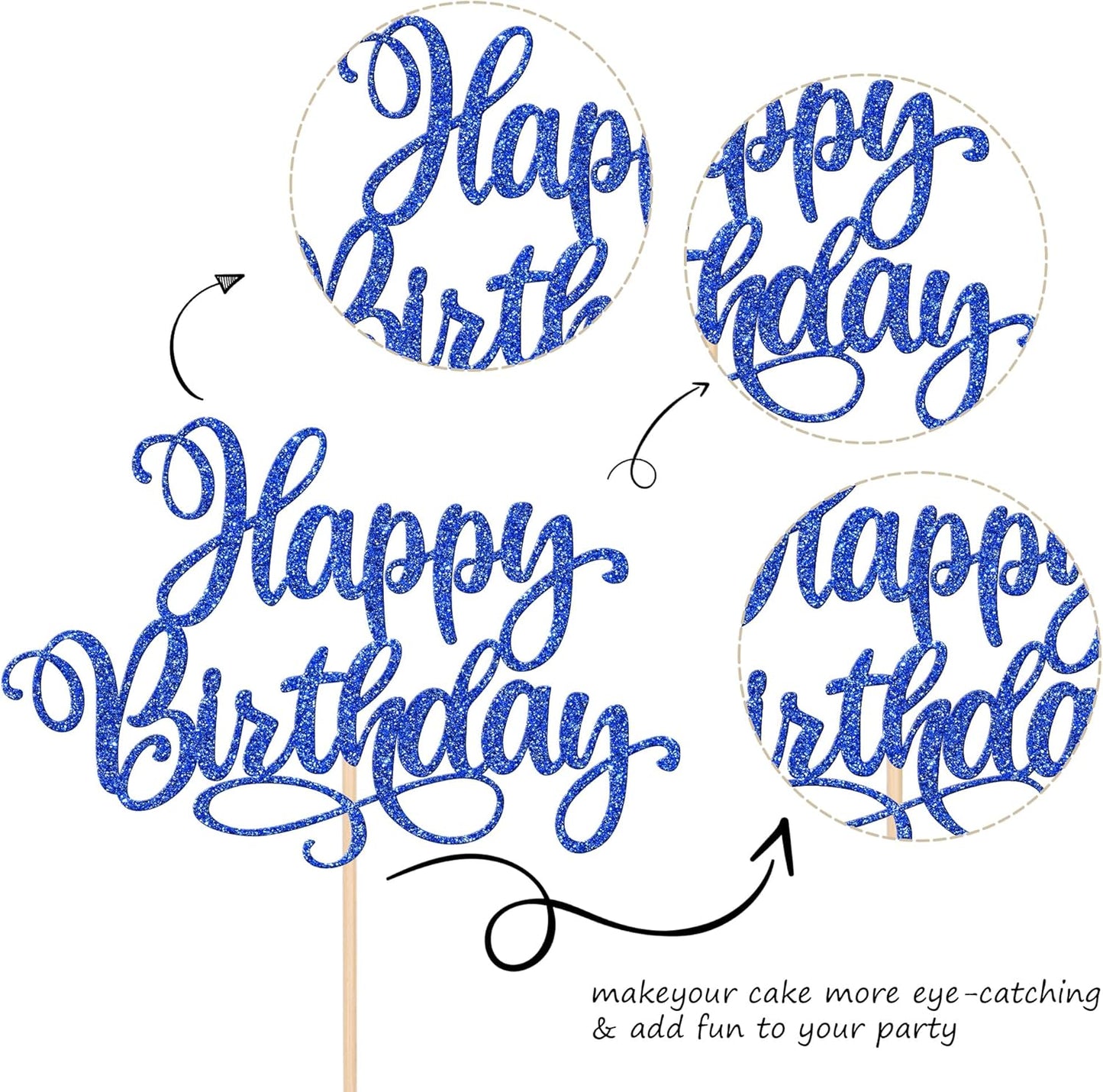 1 PCS Happy Birthday Cake Topper Glitter Happy Birthday Cake Pick Bunting Decor for Anniversary Celebrating Happy Birthday Party Cake Decorations Supplies Blue